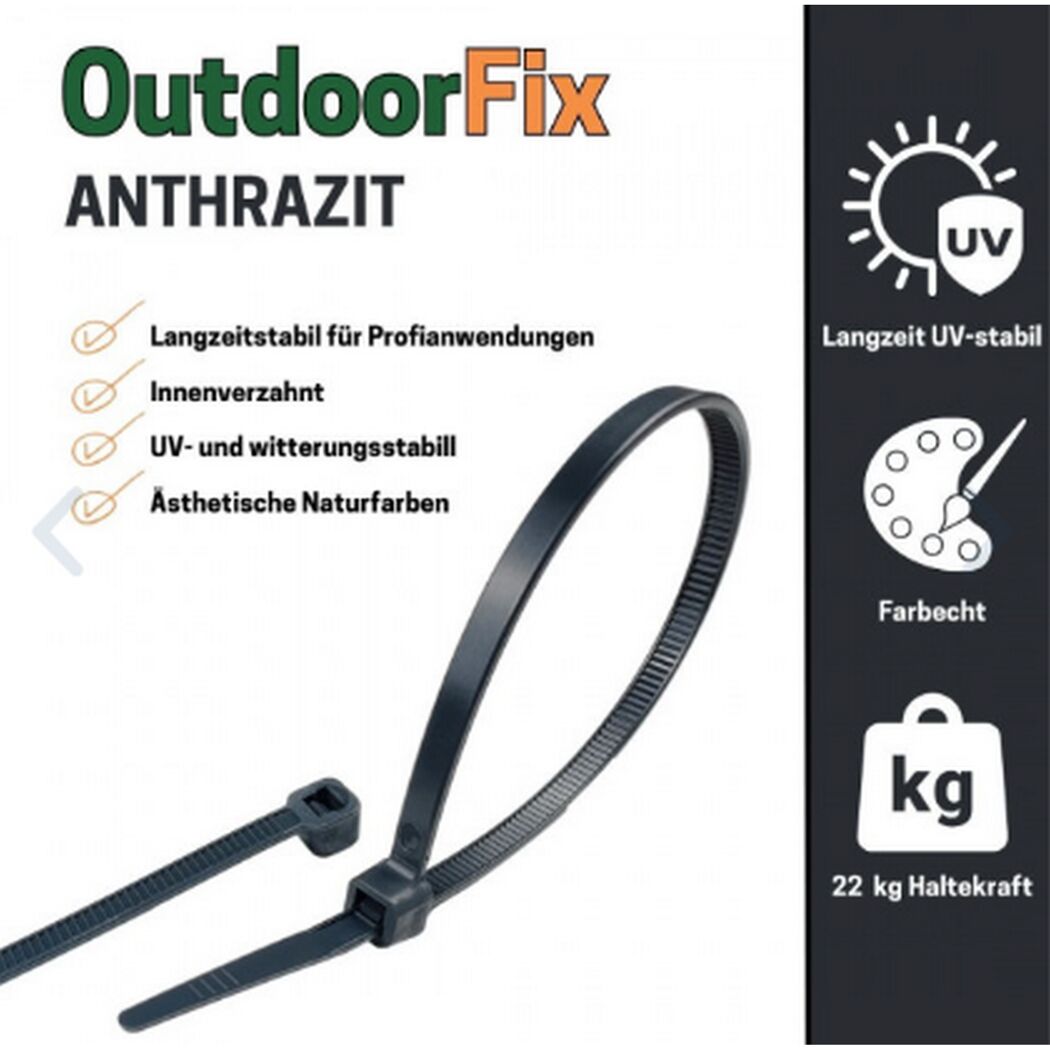 Kabelbinder 'OutdoorFix' anthrazitgrau 150 x 3,6 mm 50 Stück