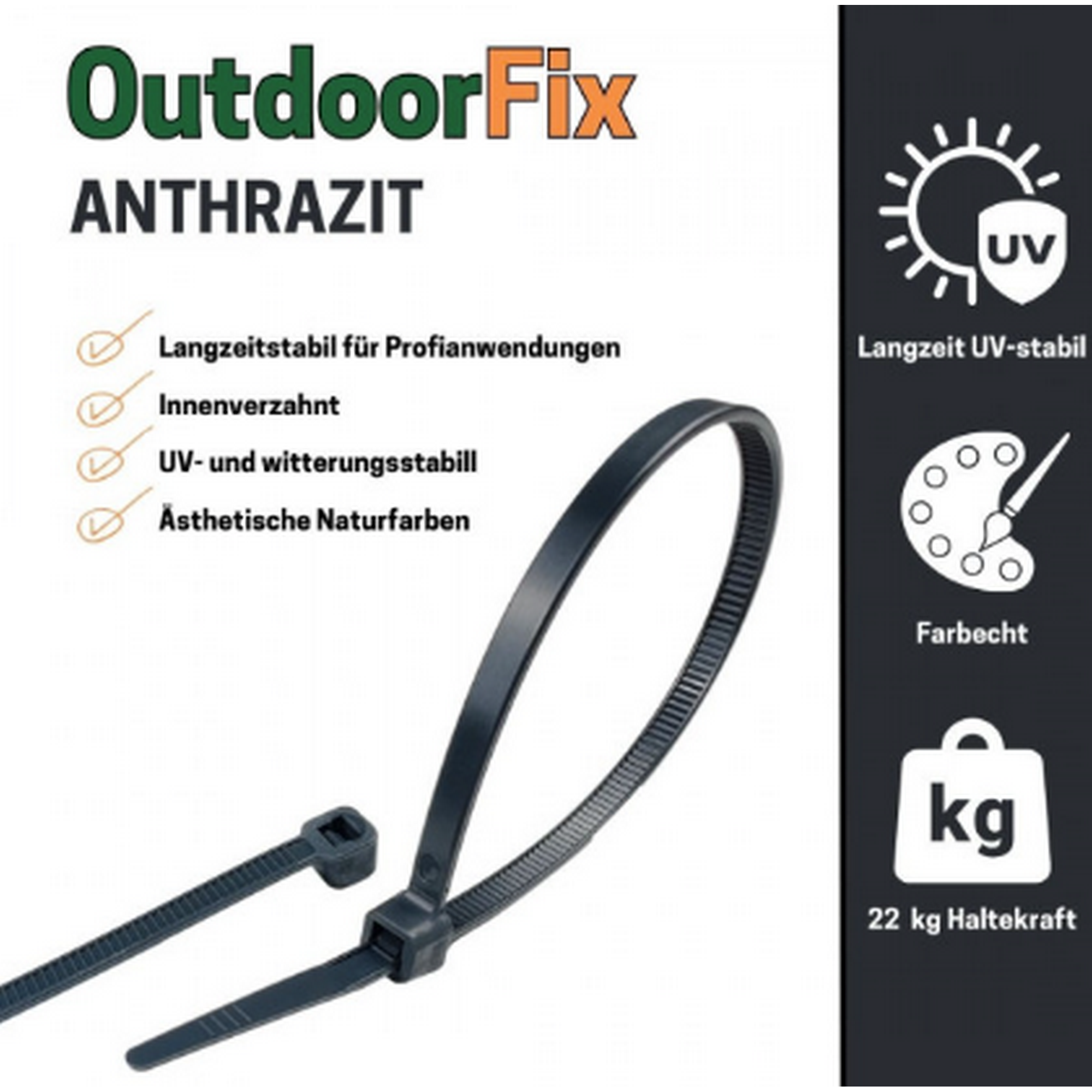 Kabelbinder 'OutdoorFix' anthrazitgrau 200 x 4,6 mm 50 Stück