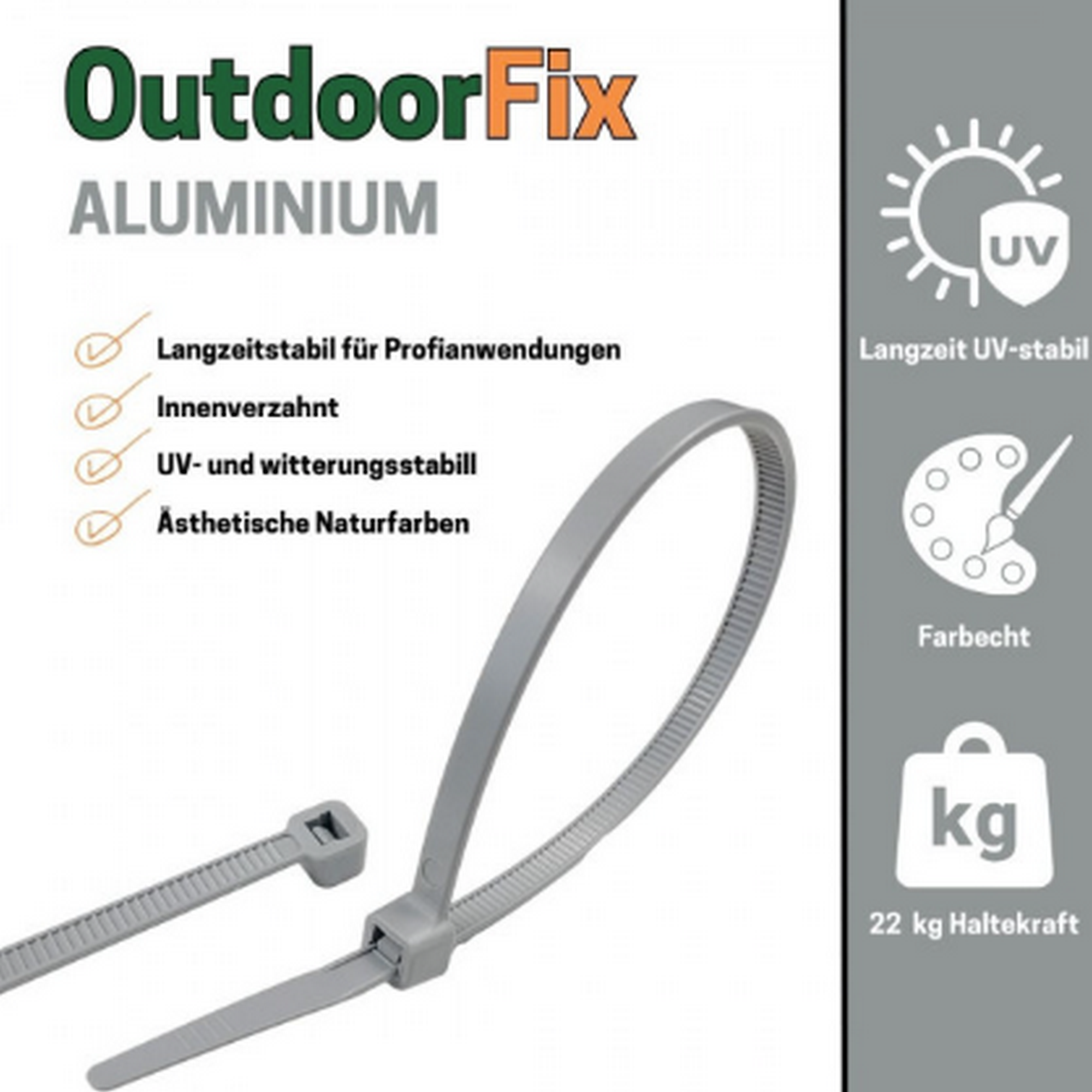 Kabelbinder 'OutdoorFix' aluminiumfarben 150 x 3,6 mm 50 Stück