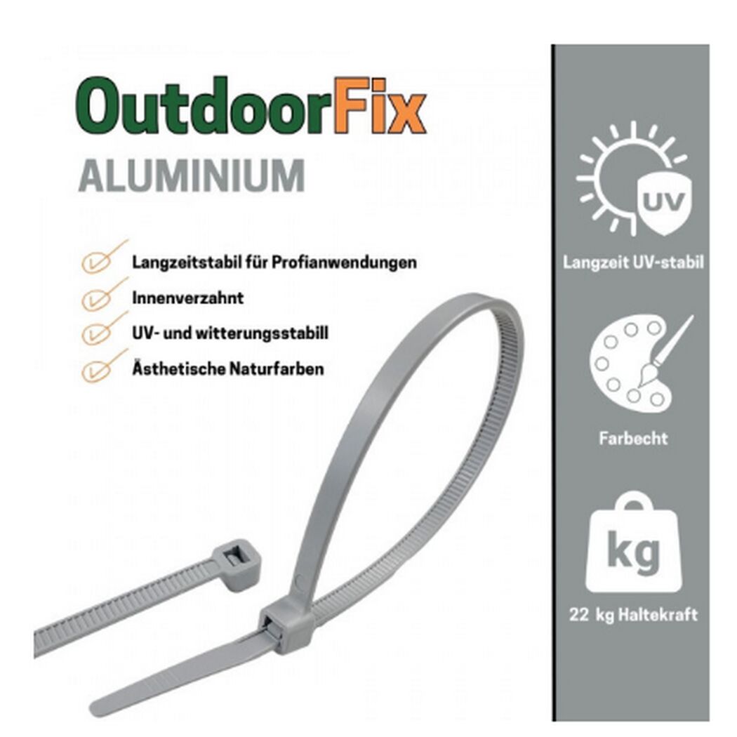 Kabelbinder 'OutdoorFix' aluminiumfarben 200 x 4,6mm 50 Stück
