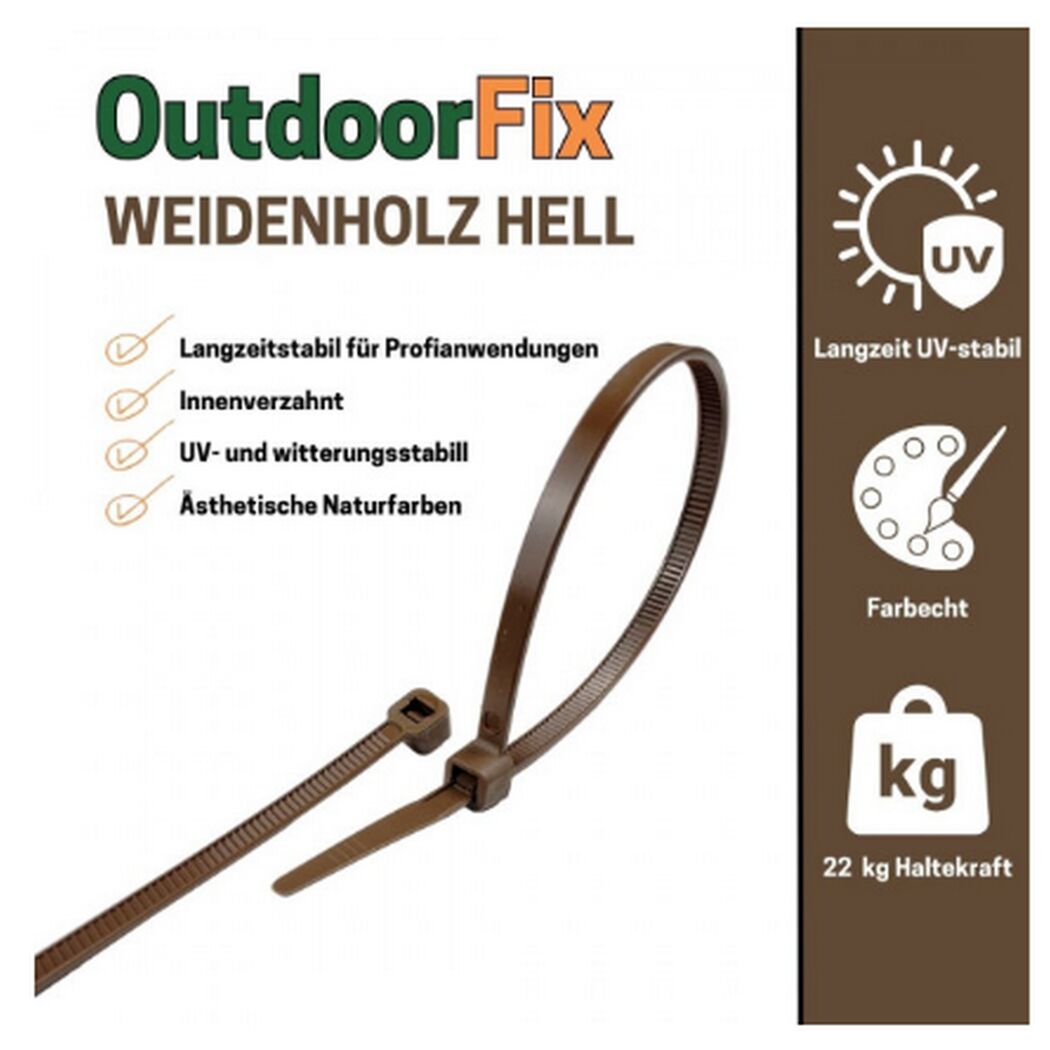 Kabelbinder 'OutdoorFix' weidenholz hell 200 x 4,6 mm 50 Stück