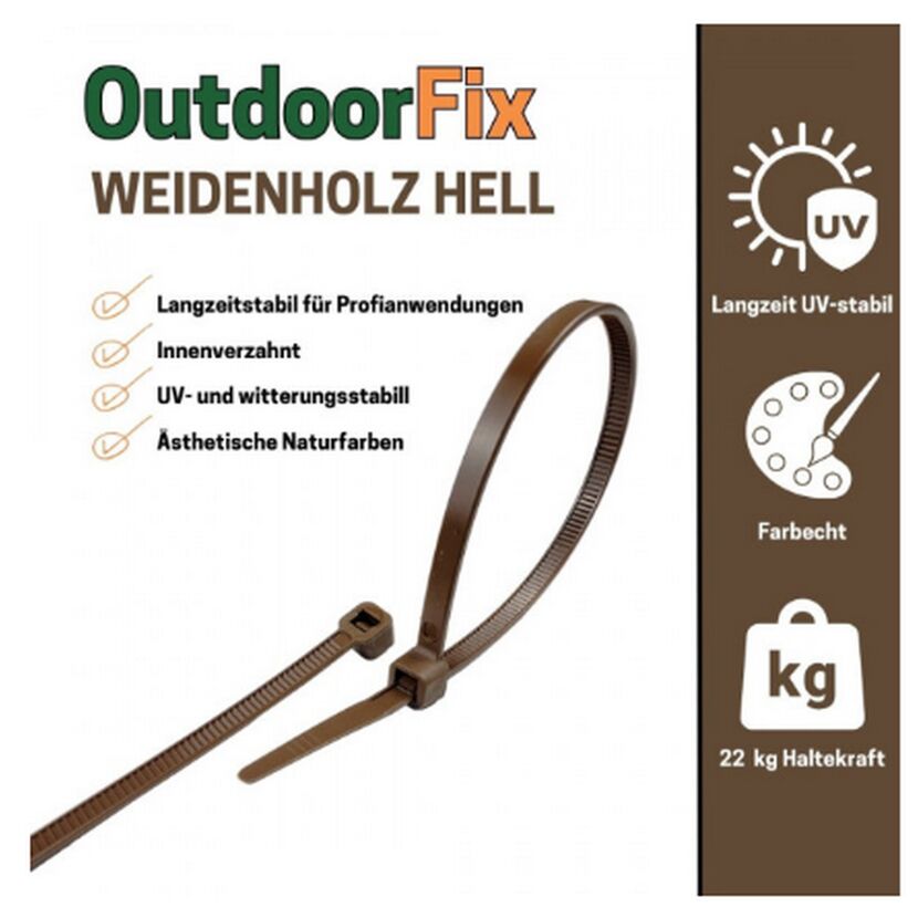 Kabelbinder 'OutdoorFix' weidenholz hell 200 x 4,6 mm 50 Stück