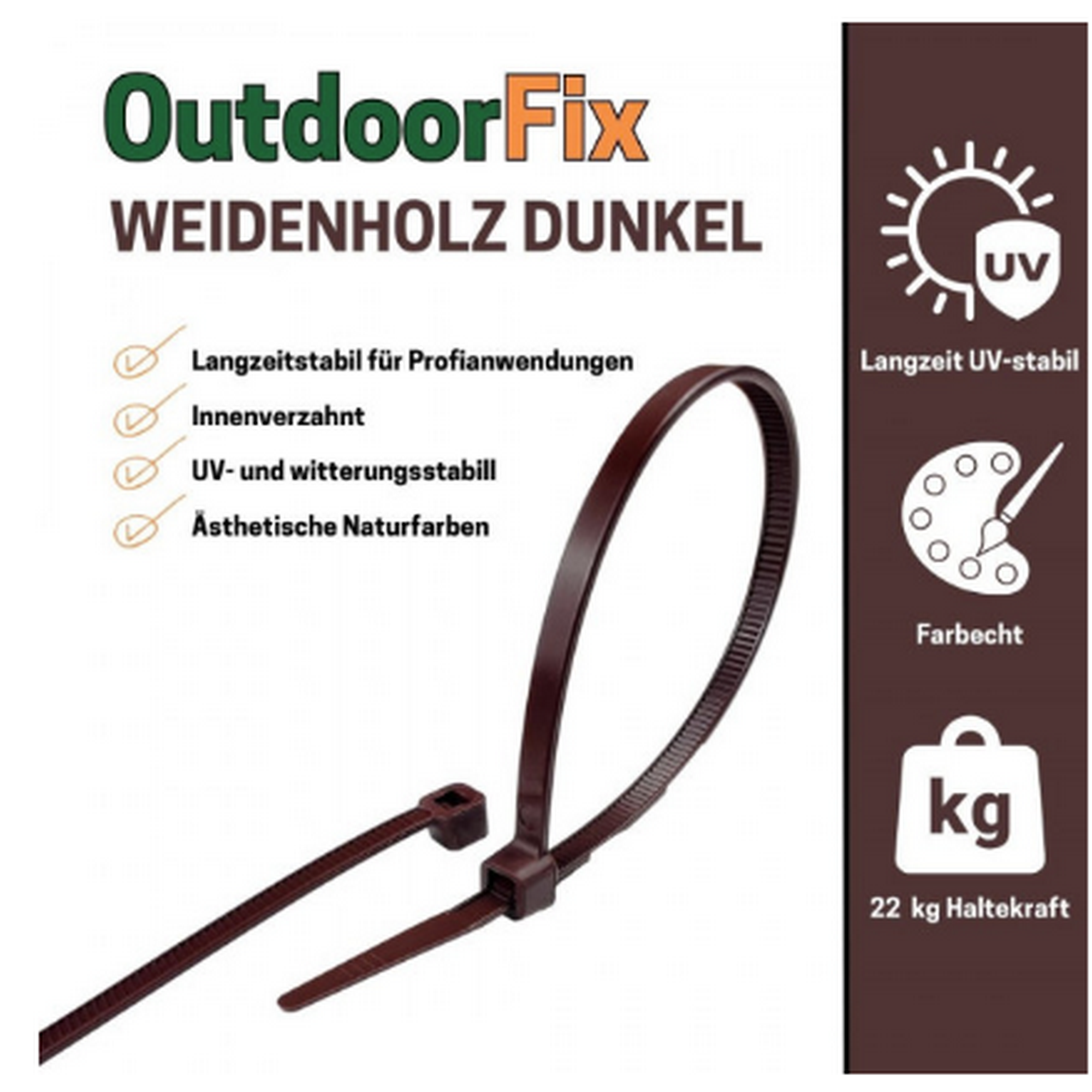 Kabelbinder 'OutdoorFix' weidenholz dunkel 150 x 3,6 mm 50 Stück