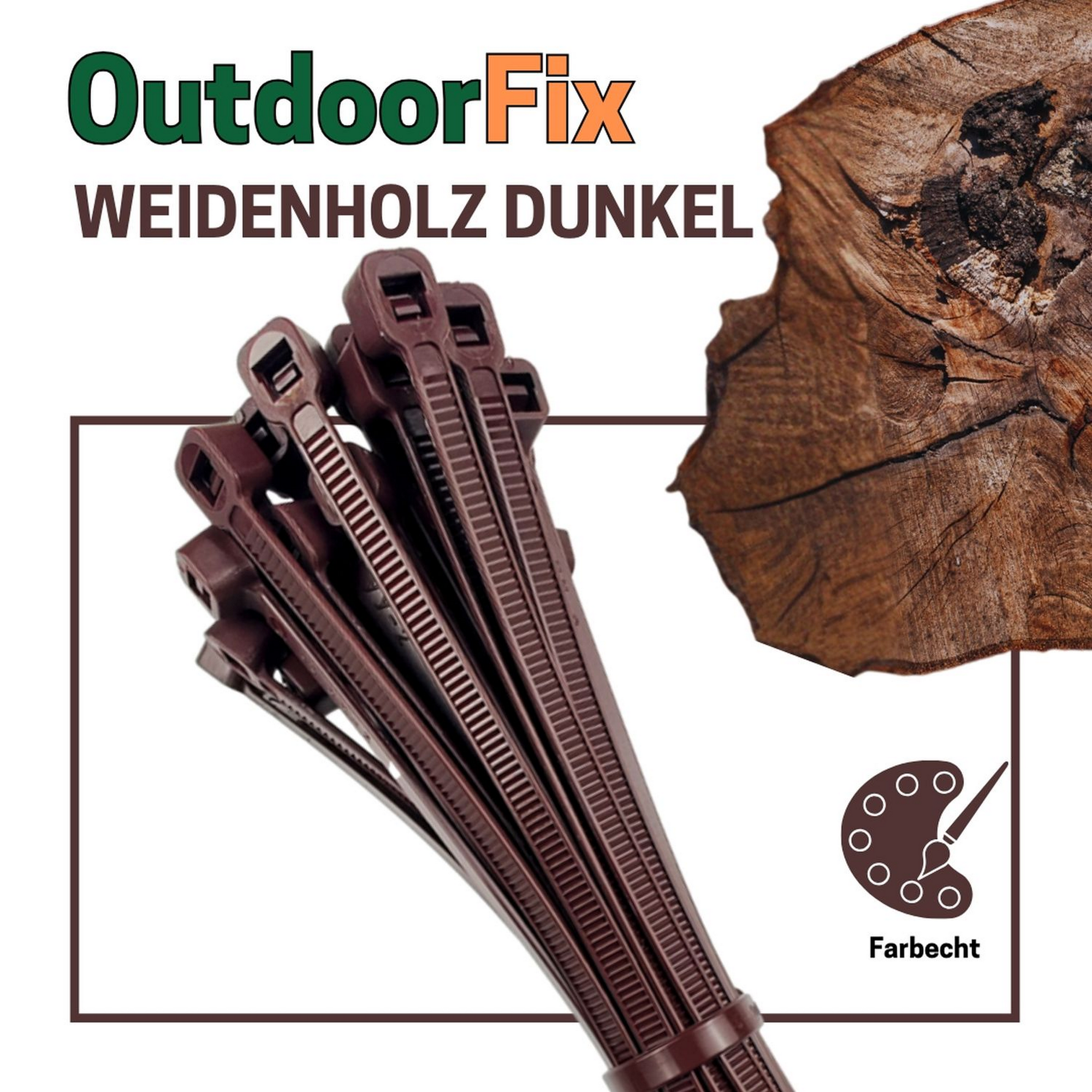Kabelbinder 'OutdoorFix' weidenholz dunkel 200 x 4,6 mm 50 Stück