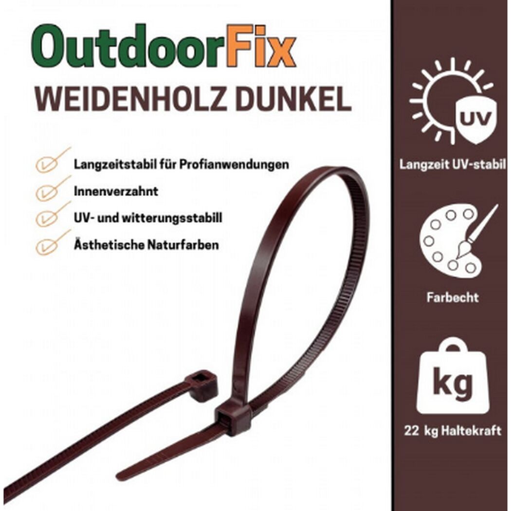 Kabelbinder 'OutdoorFix' weidenholz dunkel 200 x 4,6 mm 50 Stück