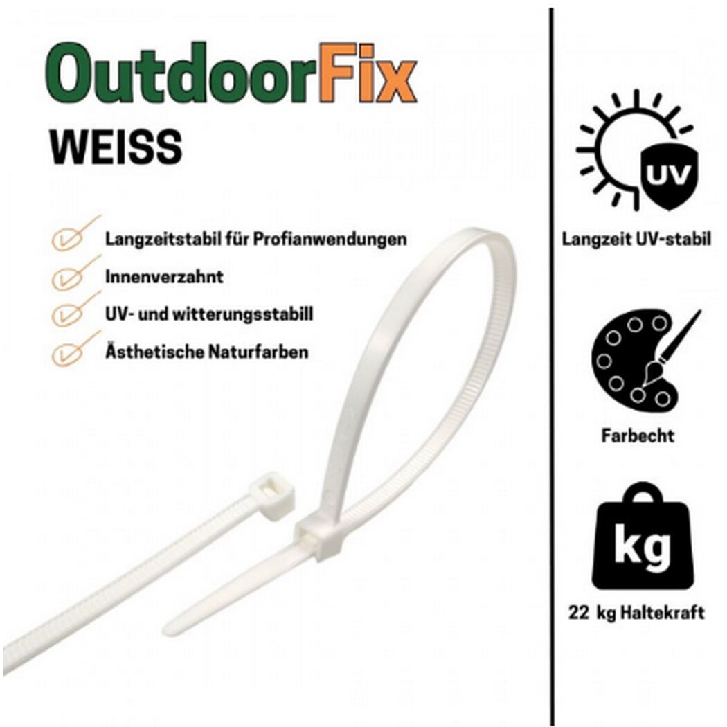 Kabelbinder 'OutdoorFix' weiß 150 x 3,6 mm 50 Stück