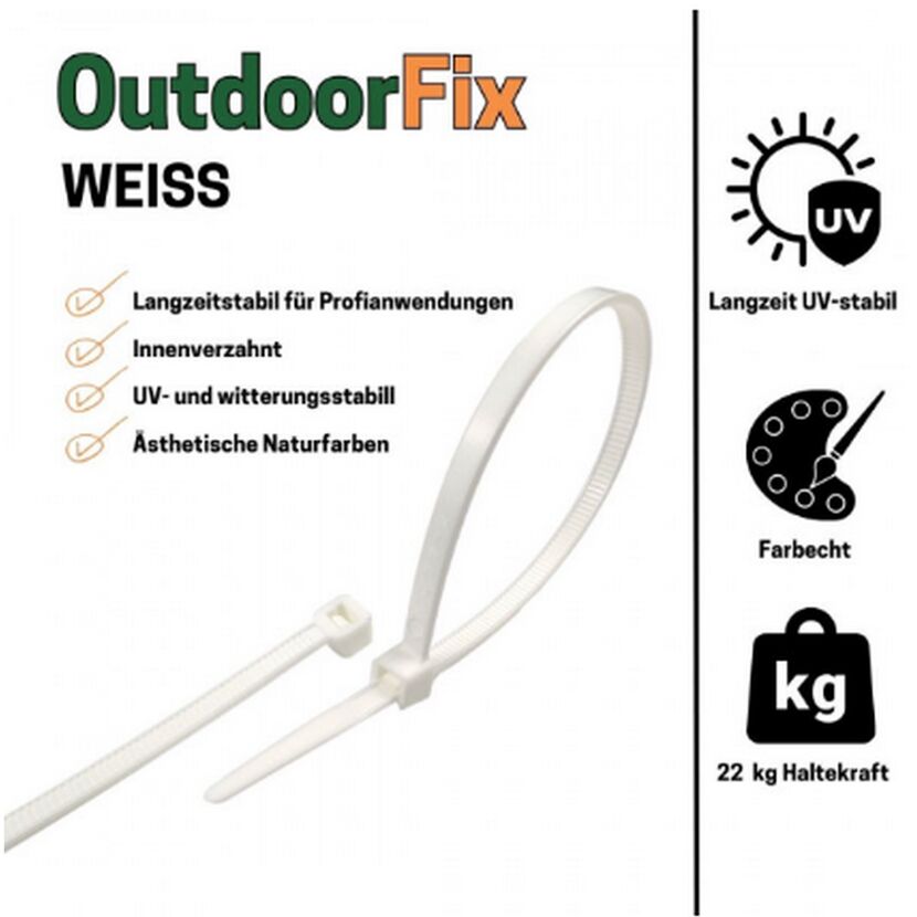 Kabelbinder 'OutdoorFix' weiß 150 x 3,6 mm 50 Stück