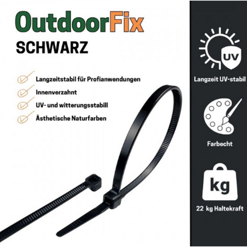 Kabelbinder 'OutdoorFix' schwarz 150 x 3,6 mm 50 Stück