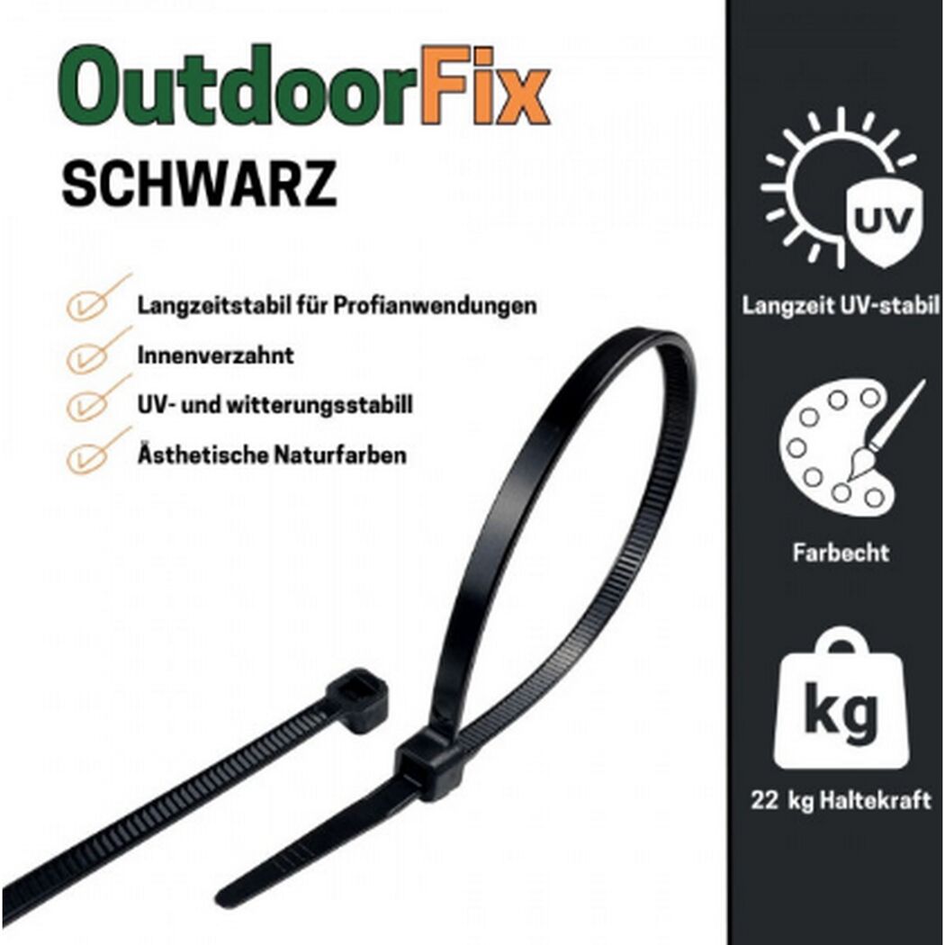Kabelbinder 'OutdoorFix' schwarz 200 x 4,6 mm 50 Stück