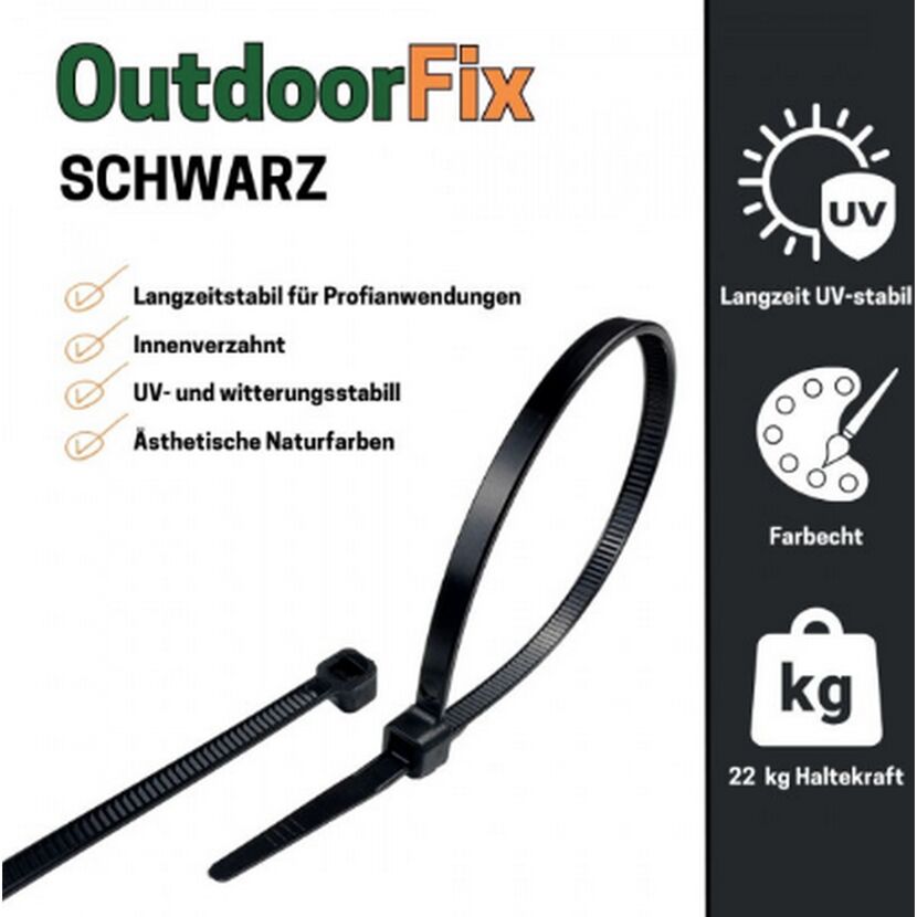 Kabelbinder 'OutdoorFix' schwarz 200 x 4,6 mm 50 Stück
