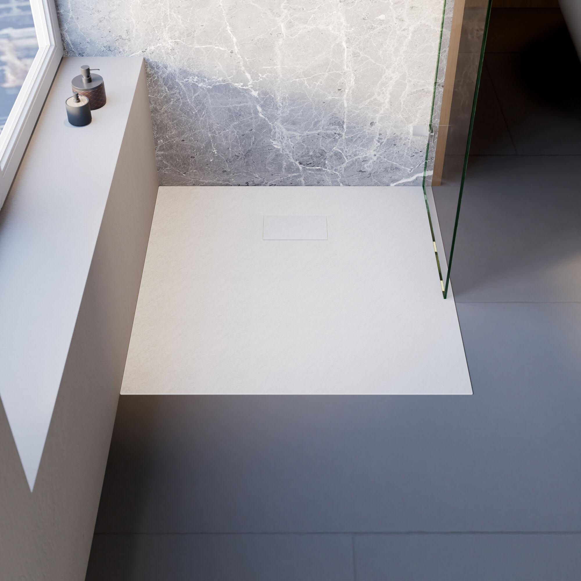 Duschwanne 'DWM-Tec Midra' mattweiß mit Steinstruktur 90 x 90 cm