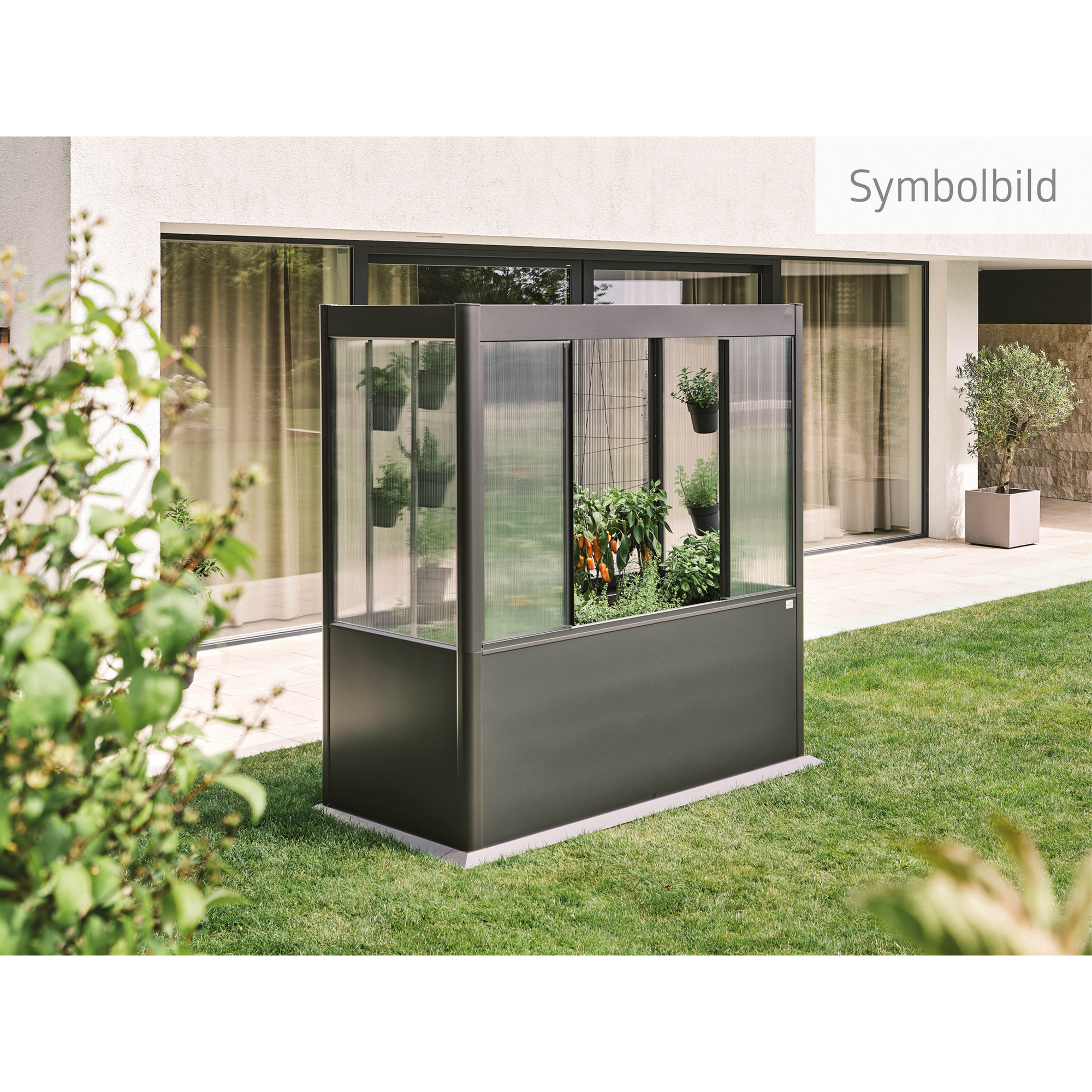 Hochbeet mit Gewächshaus 'Florentina Maxi' dunkelgrau metallic 201,6 x 213 x 103,1 cm