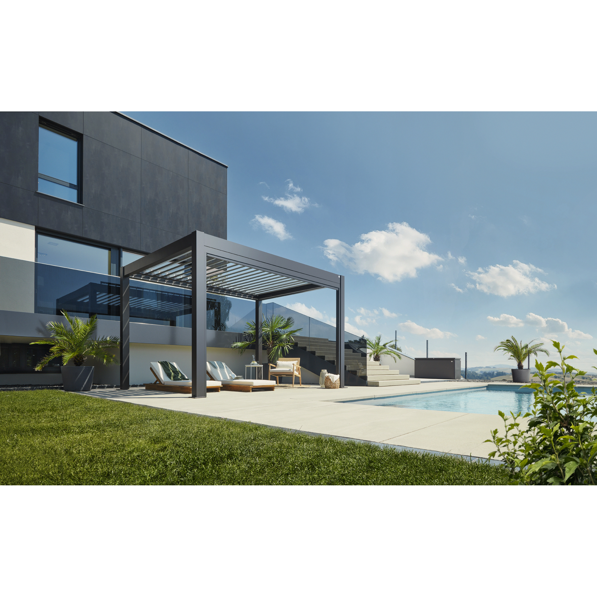 Pergola dunkelgrau metallic/weiß 4 x 3,5 m