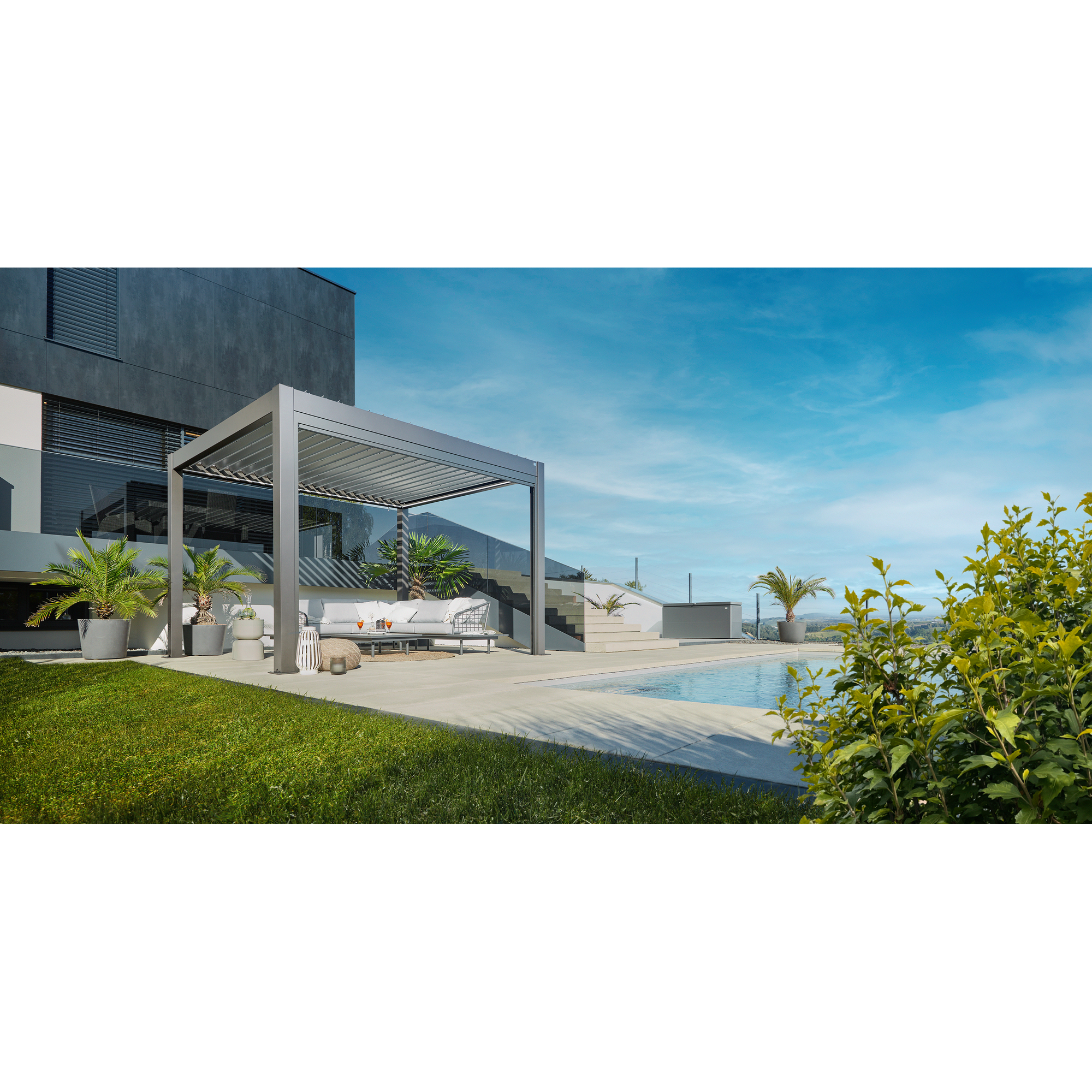 Pergola quarzgrau metallic/weiß 4 x 3,5 m