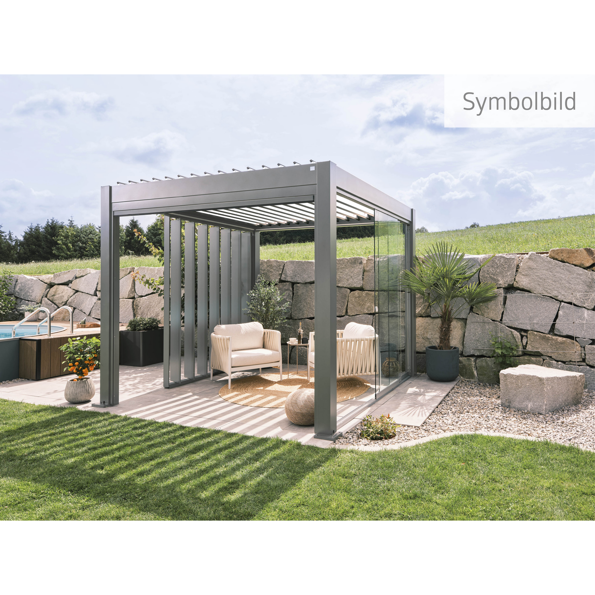 Pergola quarzgrau metallic 4,5 x 3,5 m