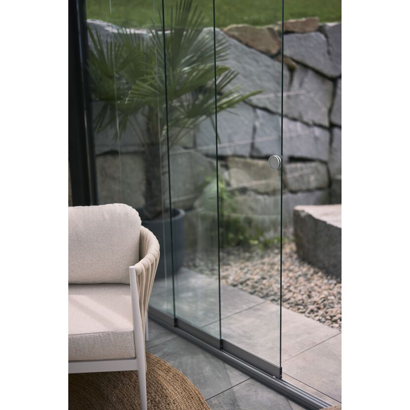 Glasschiebewand Klarglas Gr. 5,5 m weiß