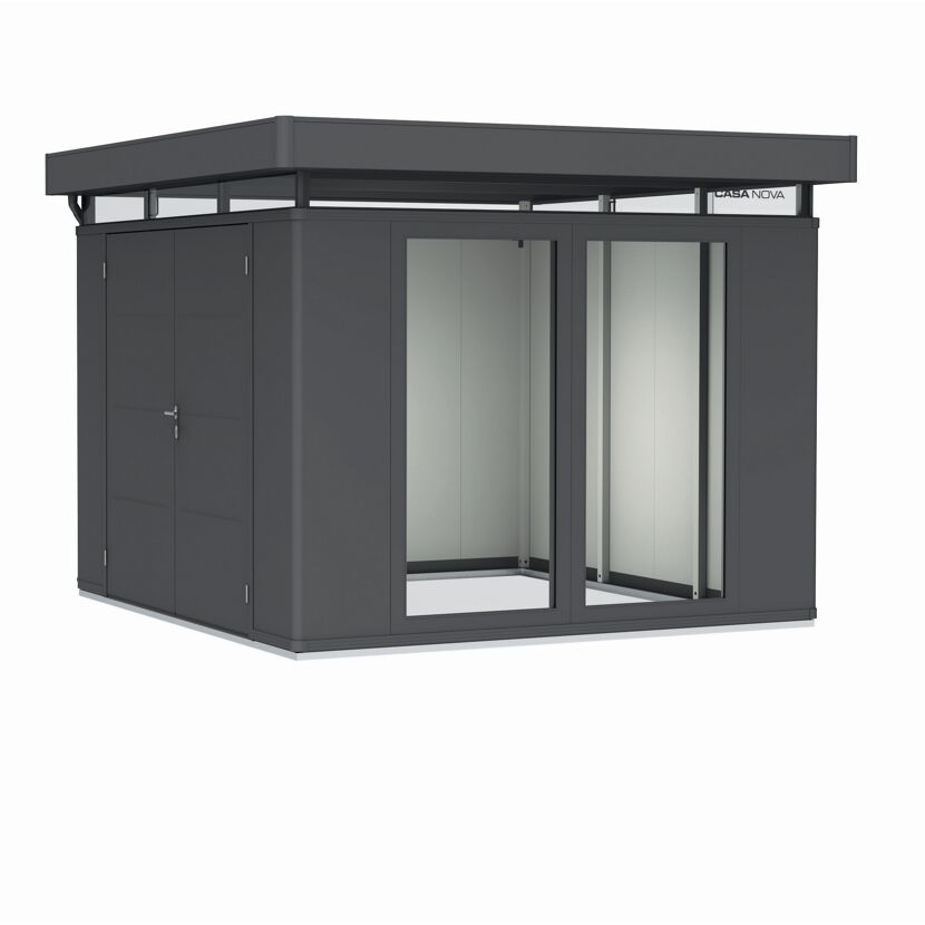 Dunkelgraues Gerätehaus 'CasaNova' metallic mit Fenstern