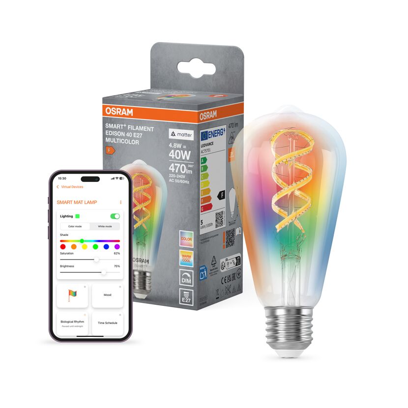 LED-Leuchtmittel 'Smart+ Matter' Filament Multicolor Edison 4,8W E27
