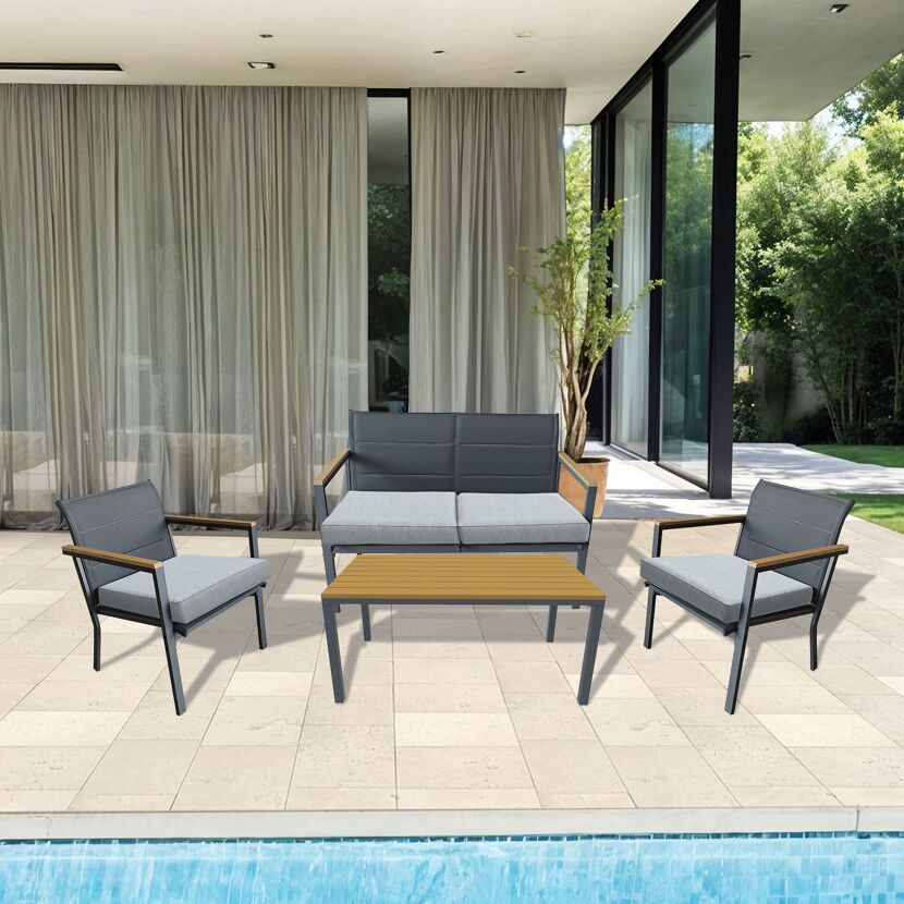 Loungemöbelset 'Chania' Stahl/Polywood grau 4-teilig