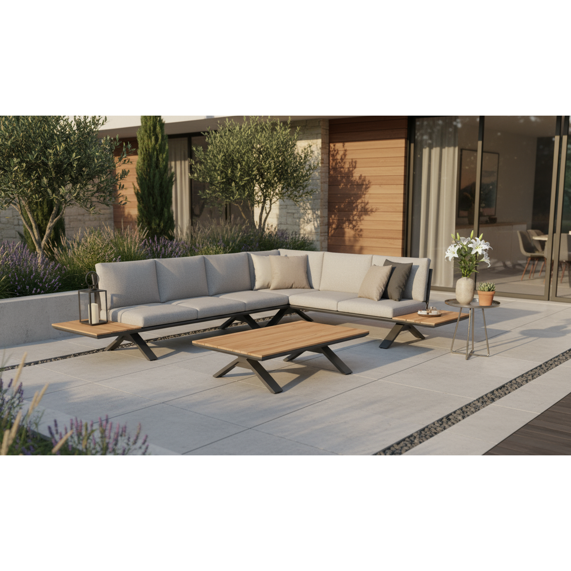 Loungemöbelset 'Tokio' Aluminium/Polywood grau 3-teilig