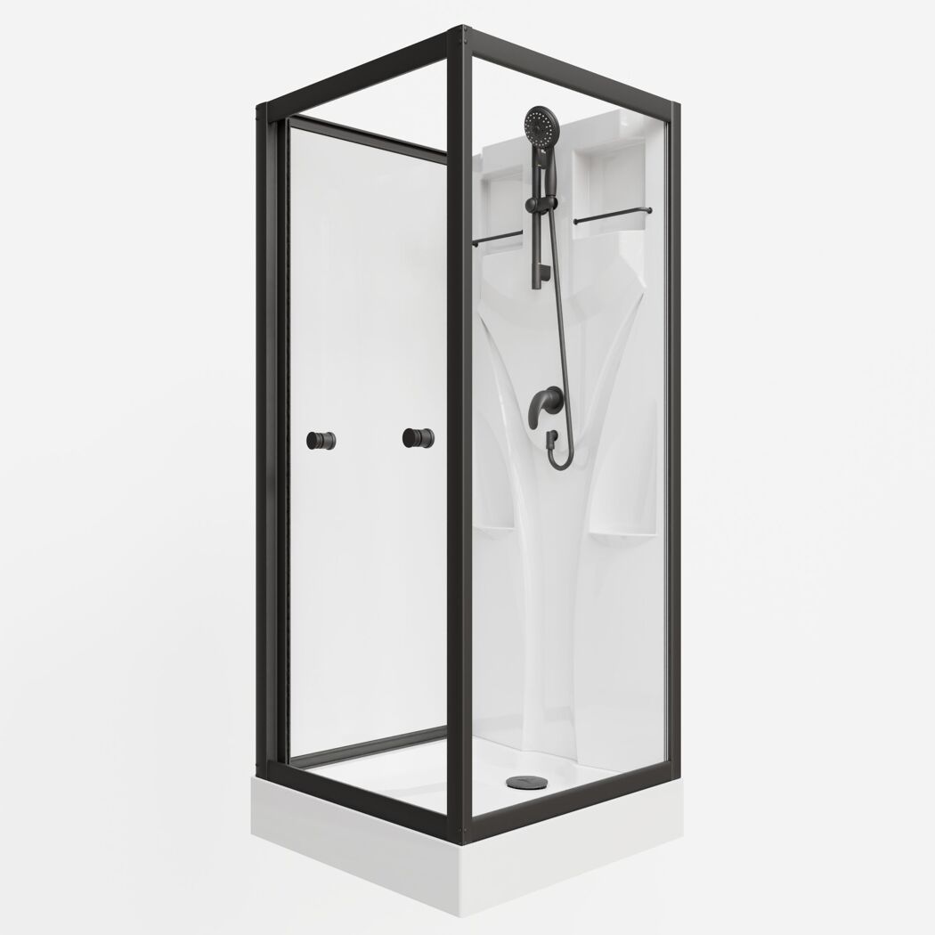 Komplettdusche mit Schiebetür 'Juist' vollgerahmt mattschwarz 80 x 190 x 80 cm