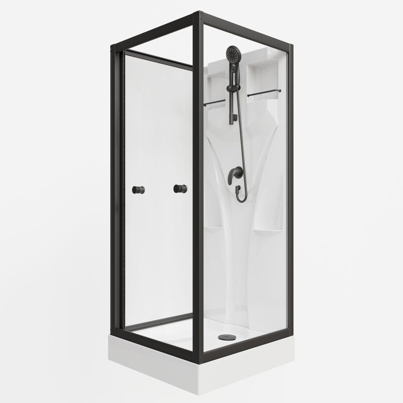 Komplettdusche mit Schiebetür 'Juist' vollgerahmt mattschwarz 80 x 190 x 80 cm