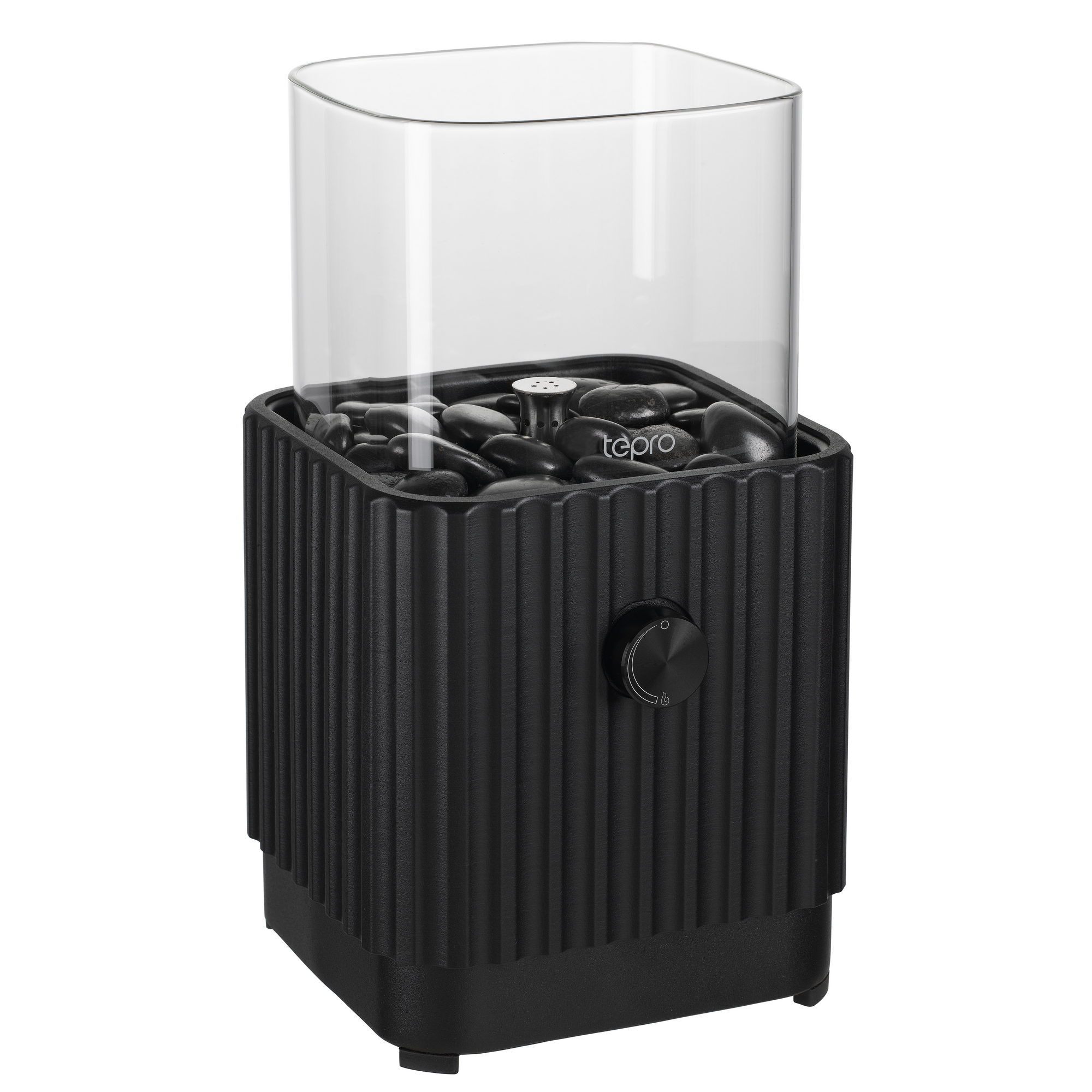 Tisch-Gasfeuerstelle 'Typ B eckig' schwarz mit Dekosteinen 16,4 x 30 cm