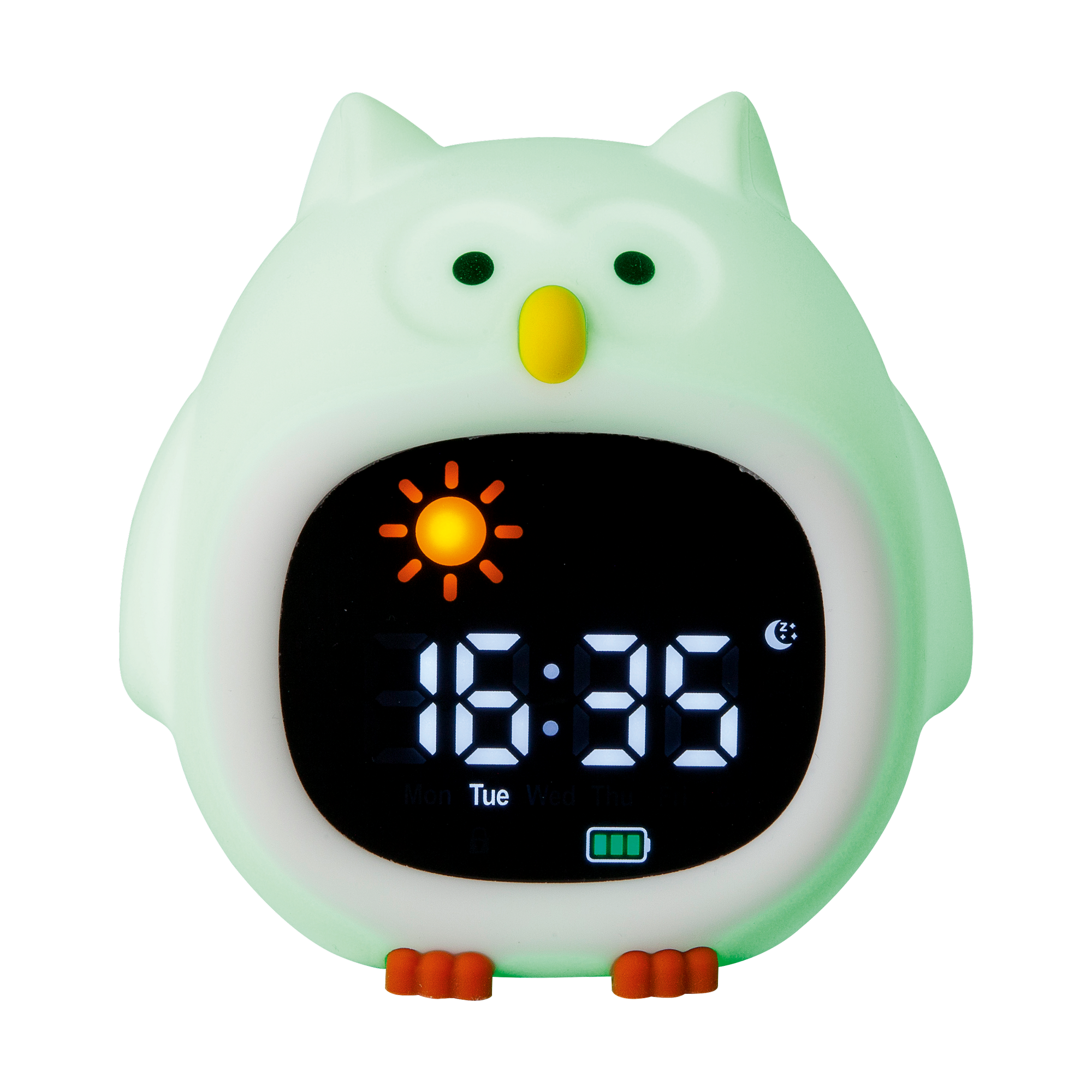 Akku-LED-Nachtlicht 'Eule' mit Uhr, Farbwechsler und Soundeffekten