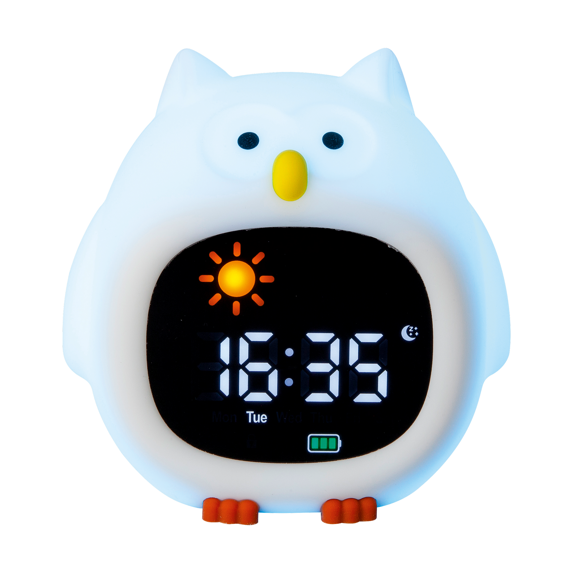 Akku-LED-Nachtlicht 'Eule' mit Uhr, Farbwechsler und Soundeffekten