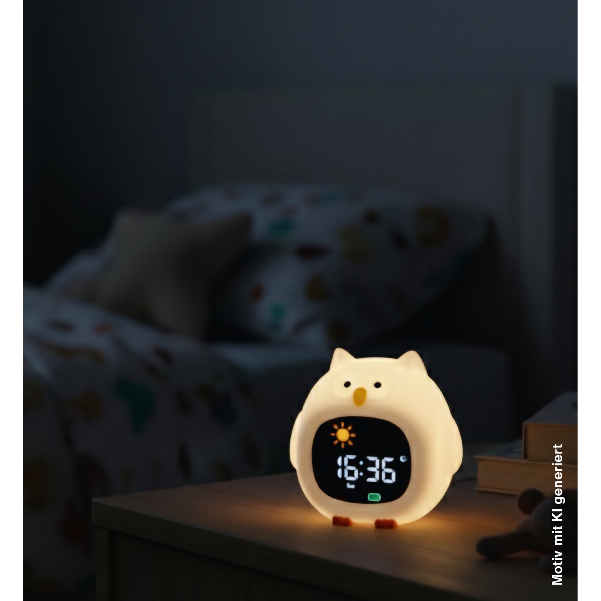 Akku-LED-Nachtlicht 'Eule' mit Uhr, Farbwechsler und Soundeffekten