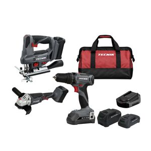Akku-Maschinen-Set mit Bohrschrauber, Akku-Stichsäge, Akku-Winkelschleifer und 2 Akkus und Ladegerät