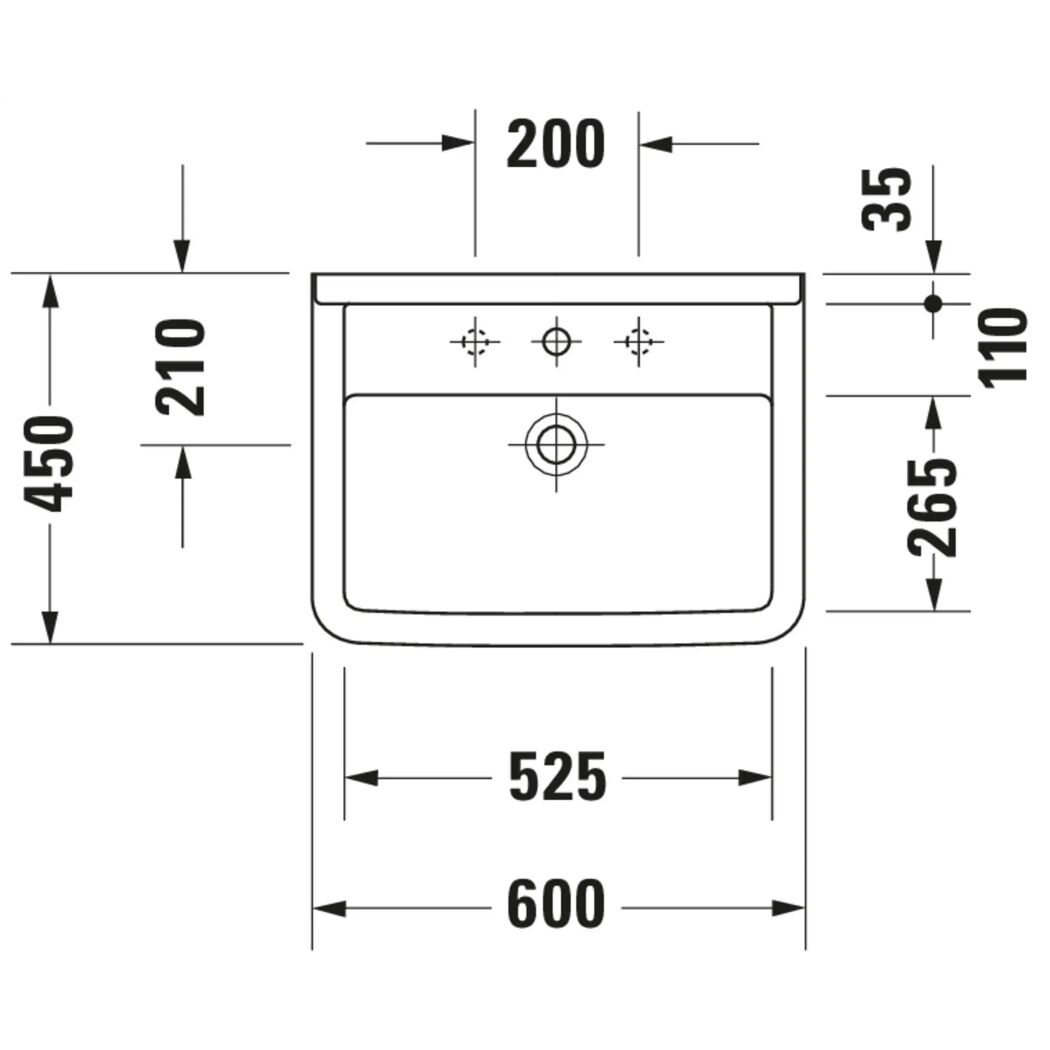 Technische Maßzeichnung des Aufsatzwaschtischs 'Starck 3'