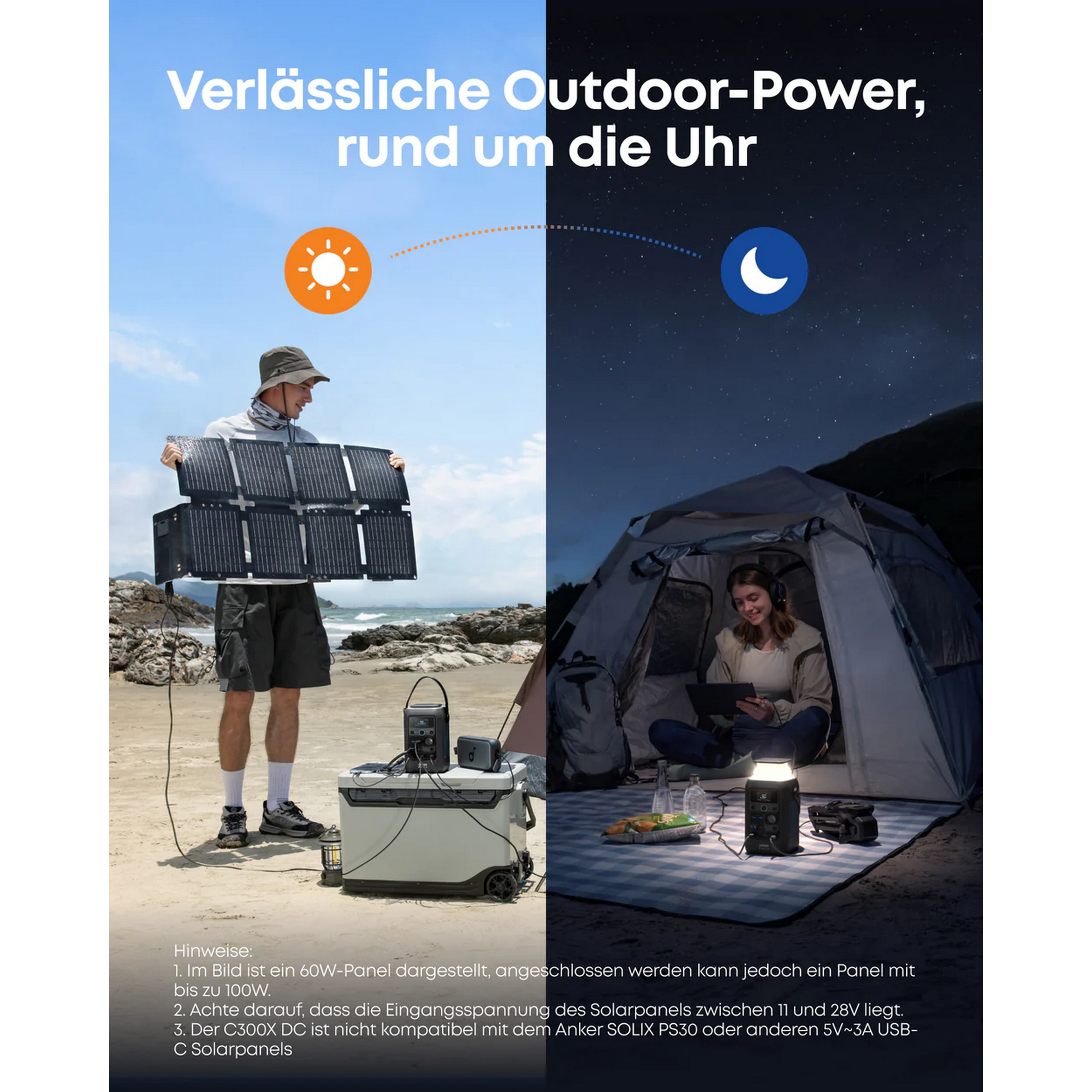 Tragbares Solarpanel 'PS60' 60 W bifazial