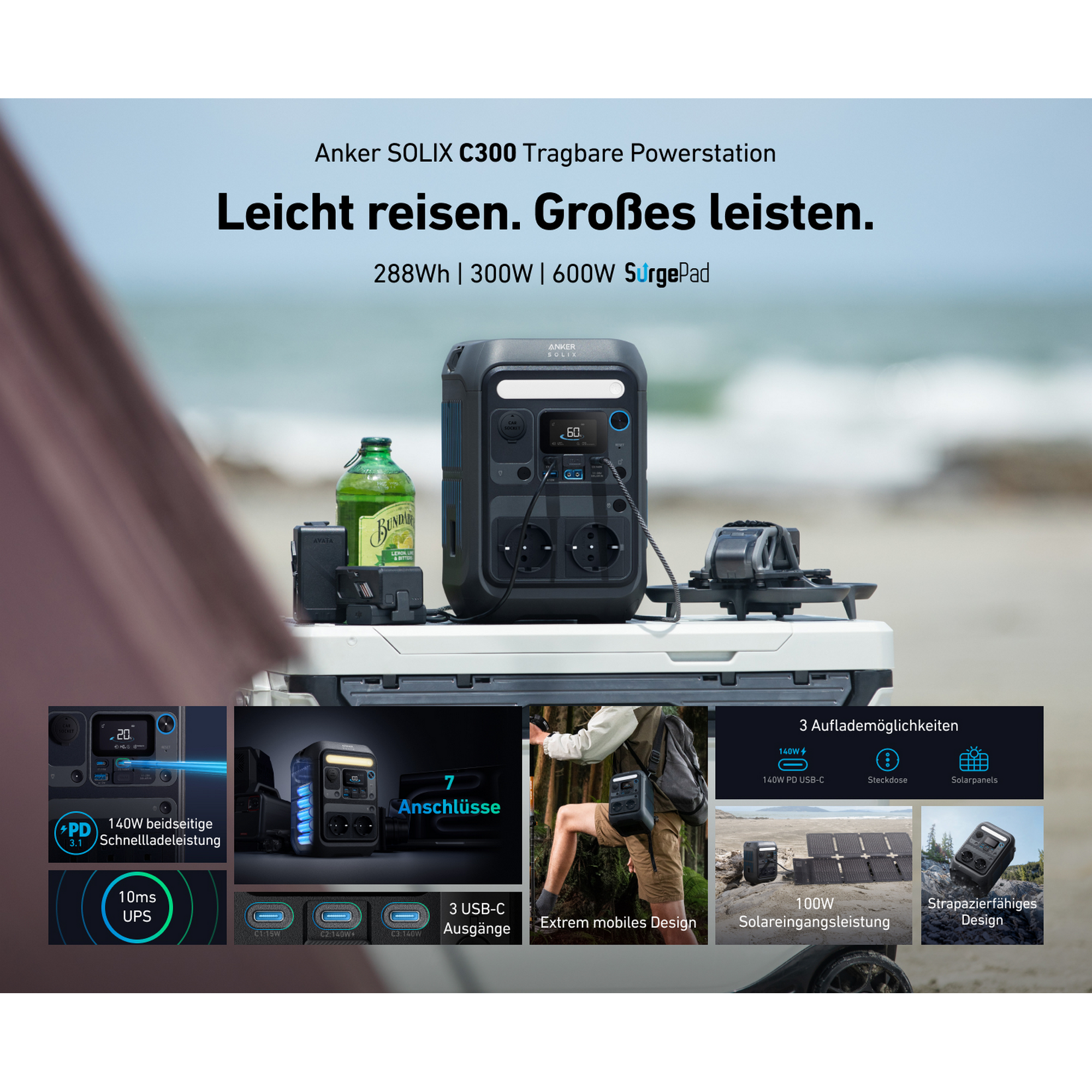 Powerstation-Set 'C300X' 288 Wh mit Solarpanel 'PS60' 60 W