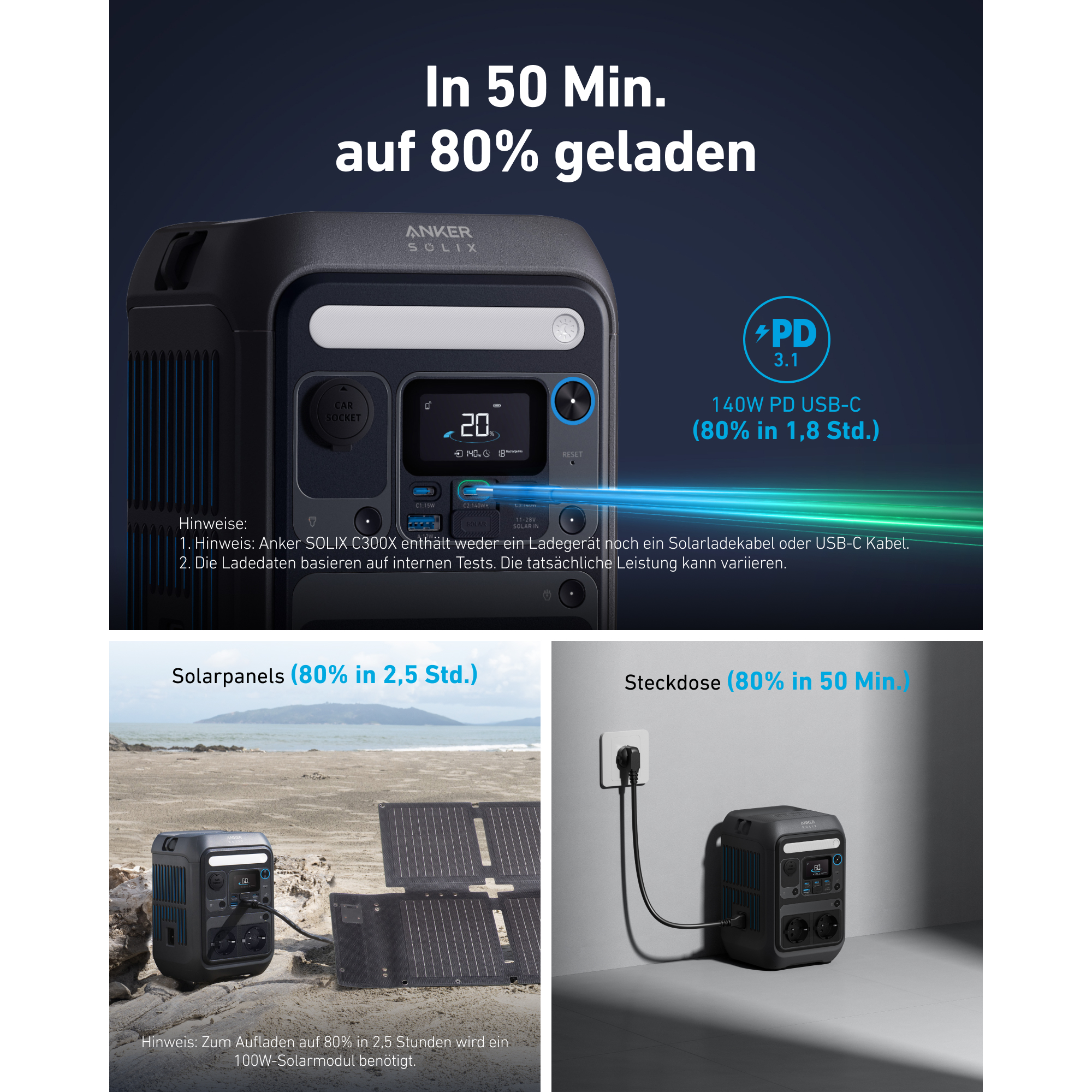 Powerstation-Set 'C300X' 288 Wh mit Solarpanel 'PS60' 60 W