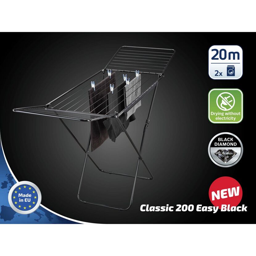 Standtrockner 'Classic 200 Easy Black' 181 x 98 x 55 cm
