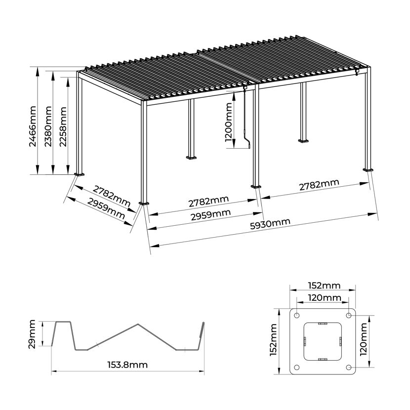 Pergola 'Origin 88' anthrazit  3 x 6 m