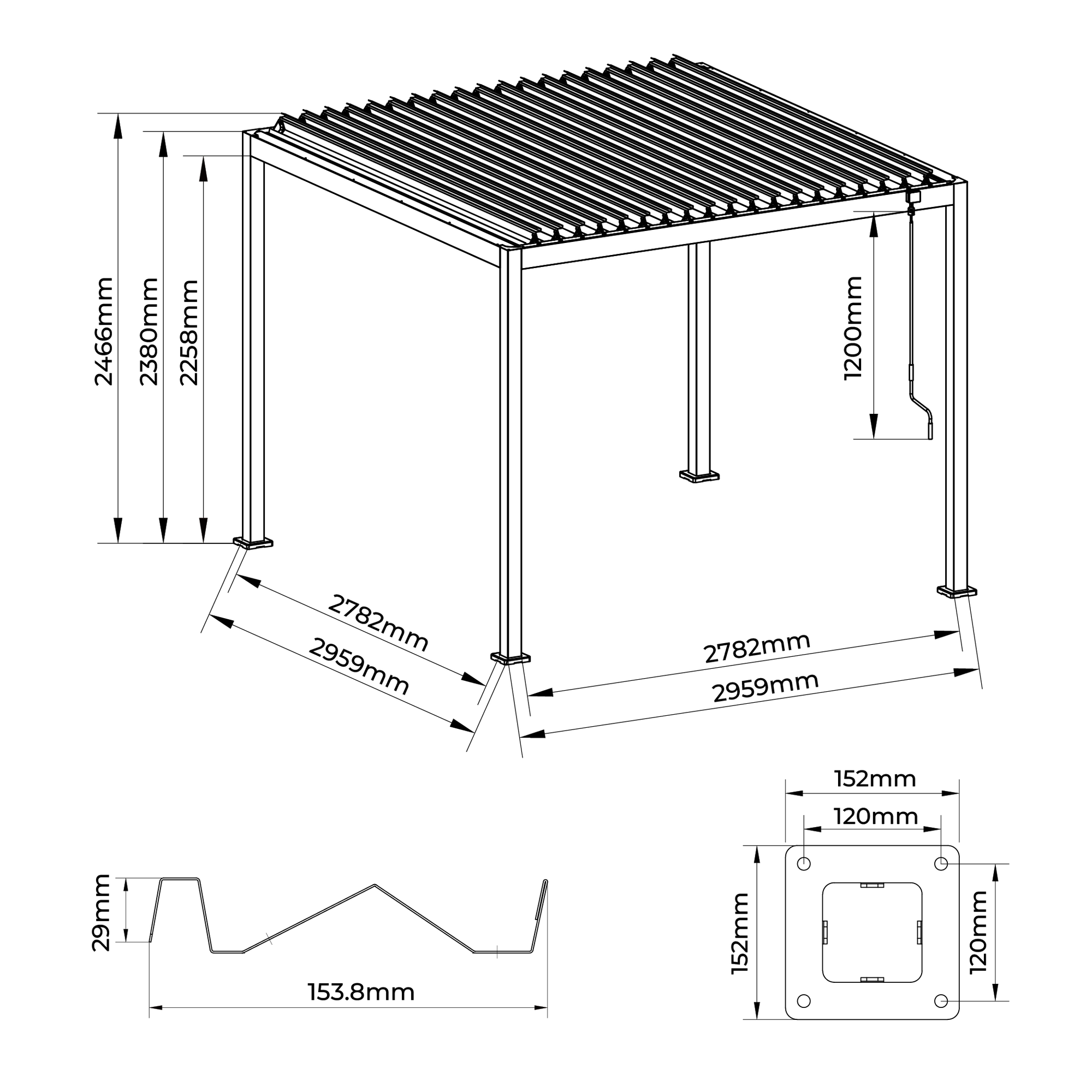 Pergola 'Origin 88' anthrazit  3 x 3 m