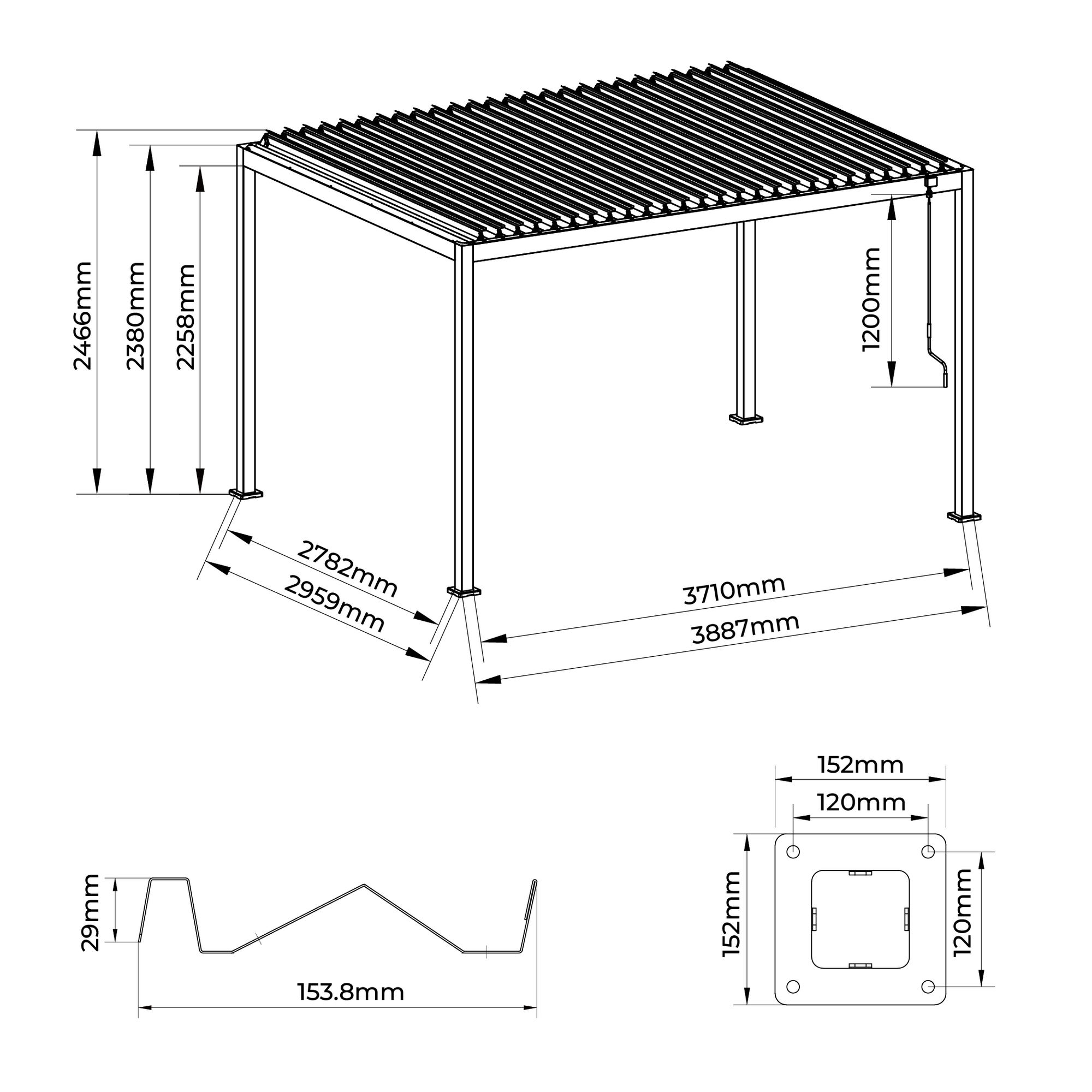 Pergola 'Origin 88' anthrazit  3 x 4 m