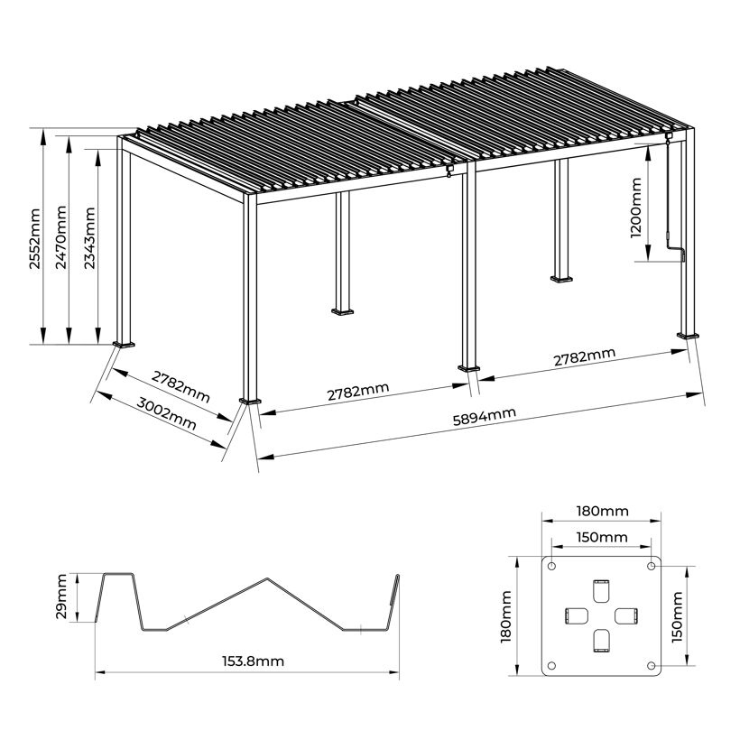 Pergola 'Core 110' anthrazit 3 x 6 m