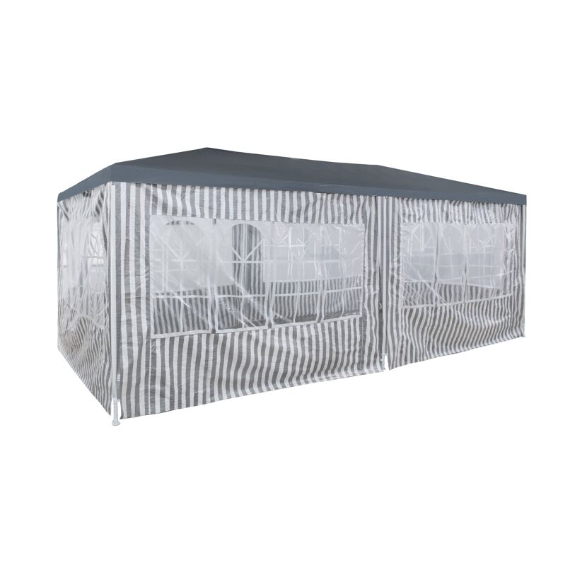 Pavillon grau/weiß gestreift 295 x 590 cm