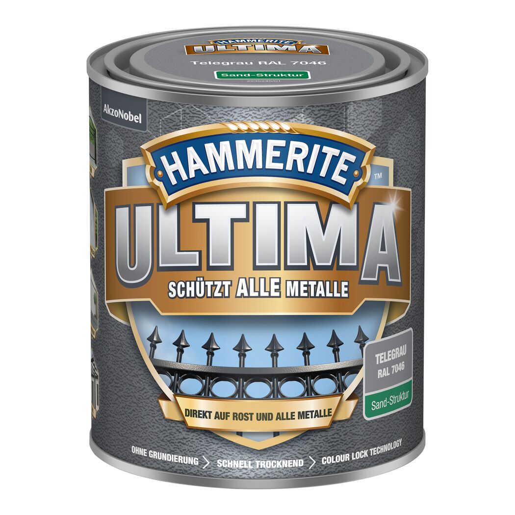 Metallschutzlack Ultima Sand-Struktur telegrau RAL 7046 750 ml Dose.