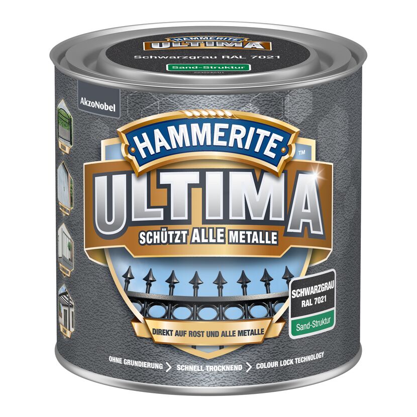 Metallschutzlack 'Ultima Sand-Struktur' schwarzgrau RAL 7021 250 ml