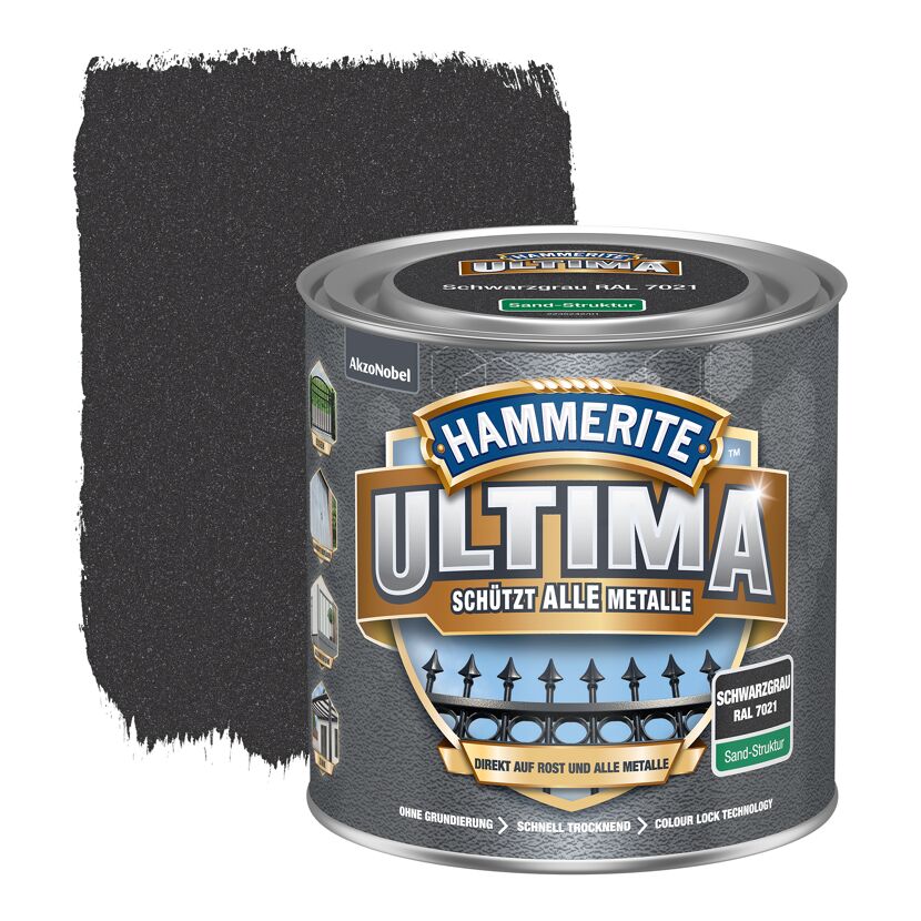 Metallschutzlack 'Ultima Sand-Struktur' schwarzgrau RAL 7021 250 ml