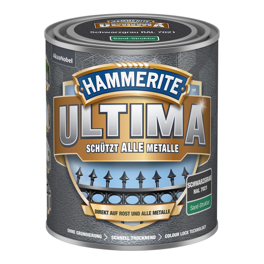 Hammerite Ultima Metallschutzlack schwarzgrau RAL 7021 Sand-Struktur