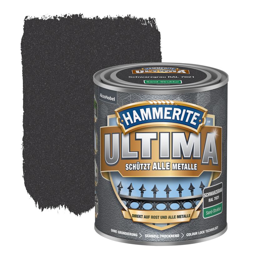 Metallschutzlack 'Ultima Sand-Struktur' schwarzgrau RAL 7021 750 ml