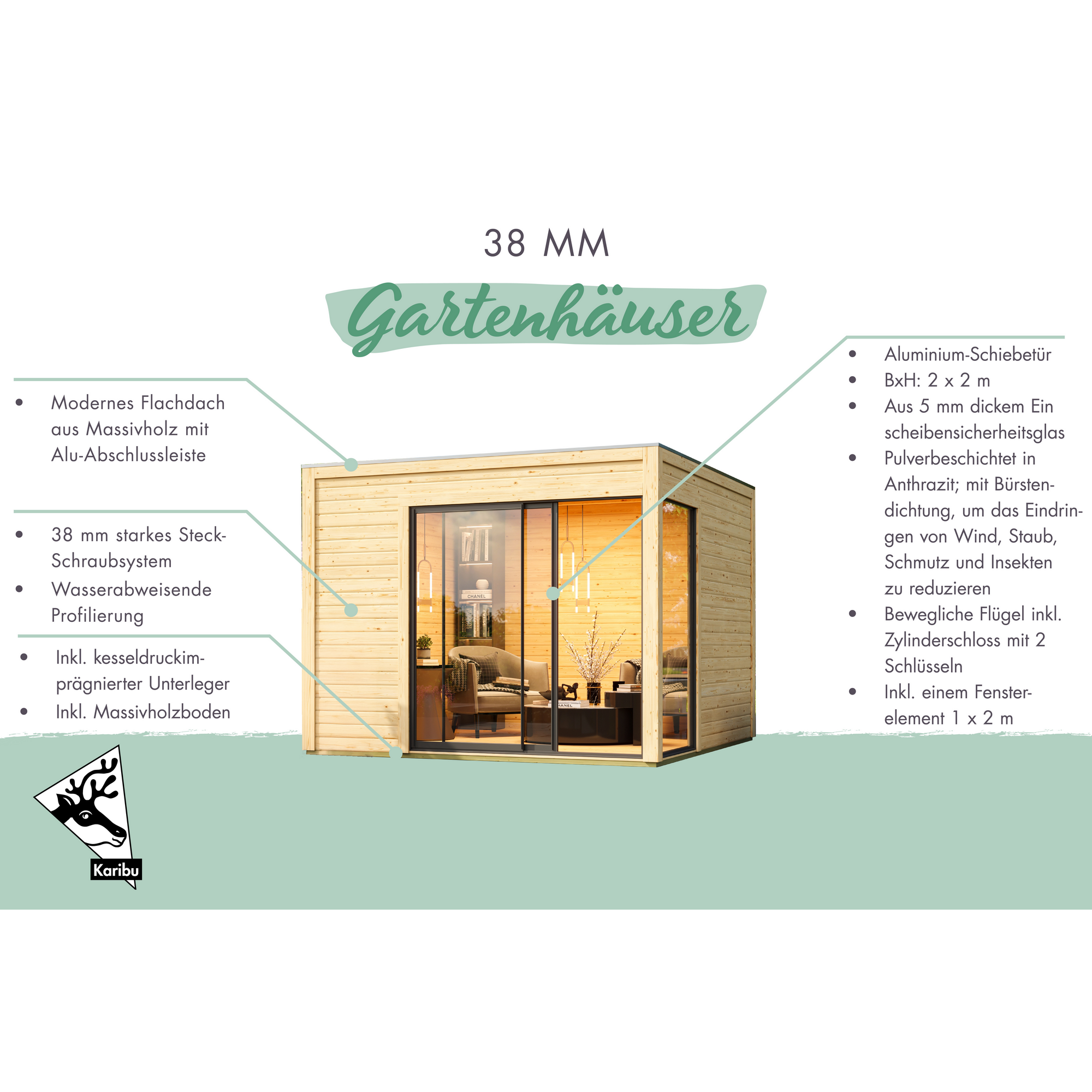 Gartenhaus 'Kubus 1' Fichtenholz naturbelassen 308 x 242 x 308 cm