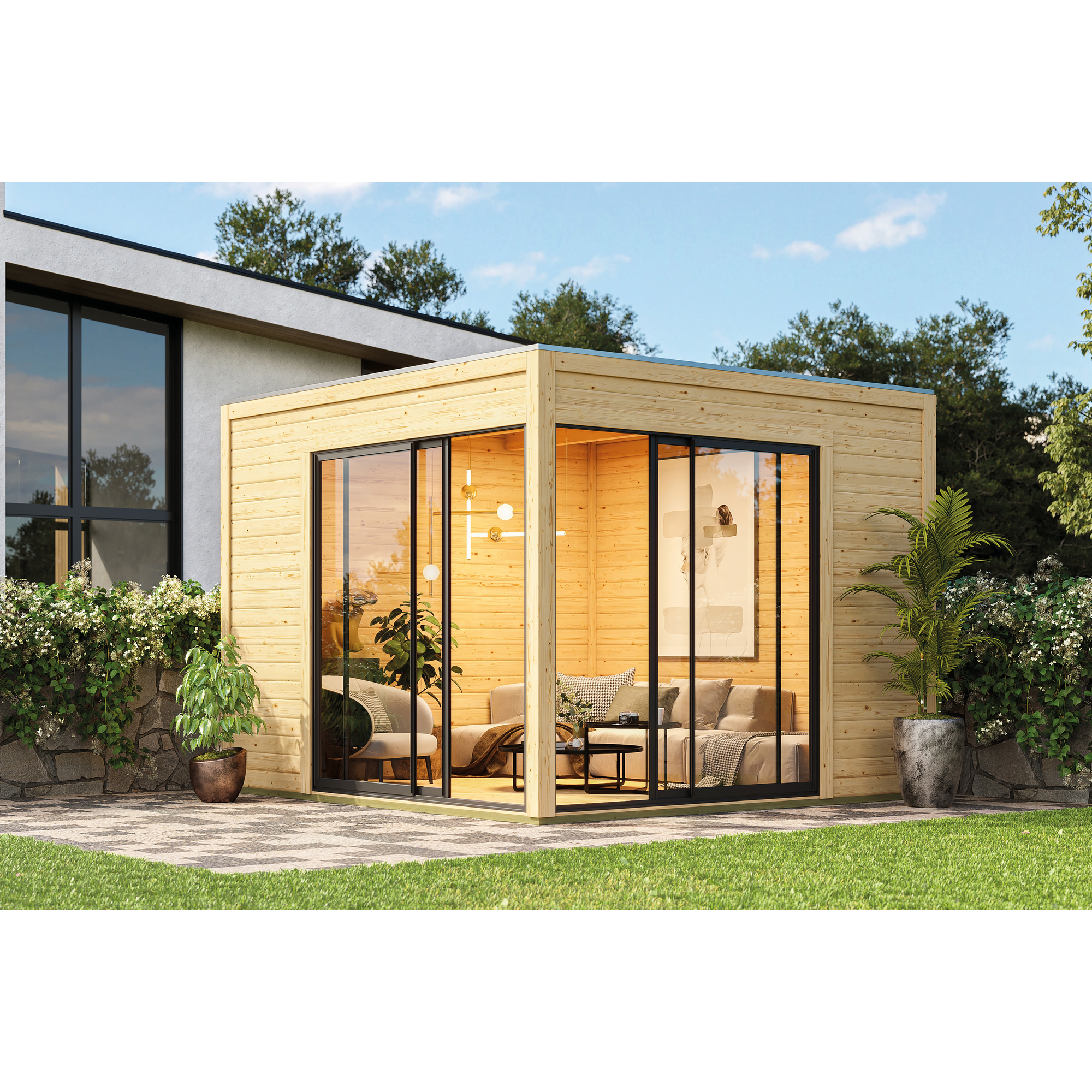 Gartenhaus 'Kubus 3' Fichtenholz naturbelassen 308 x 242 x 308 cm