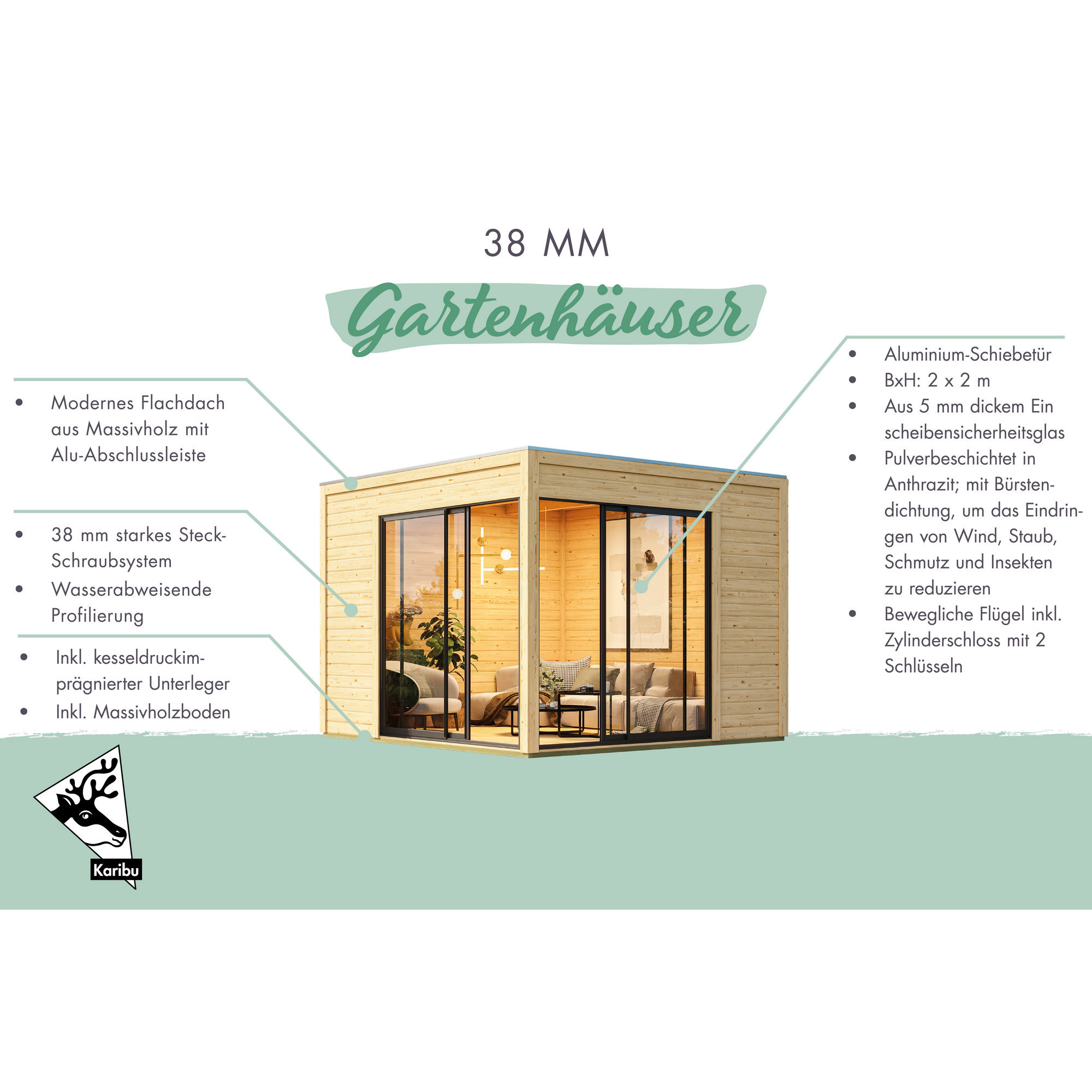 Gartenhaus 'Kubus 3' Fichtenholz naturbelassen 308 x 242 x 308 cm