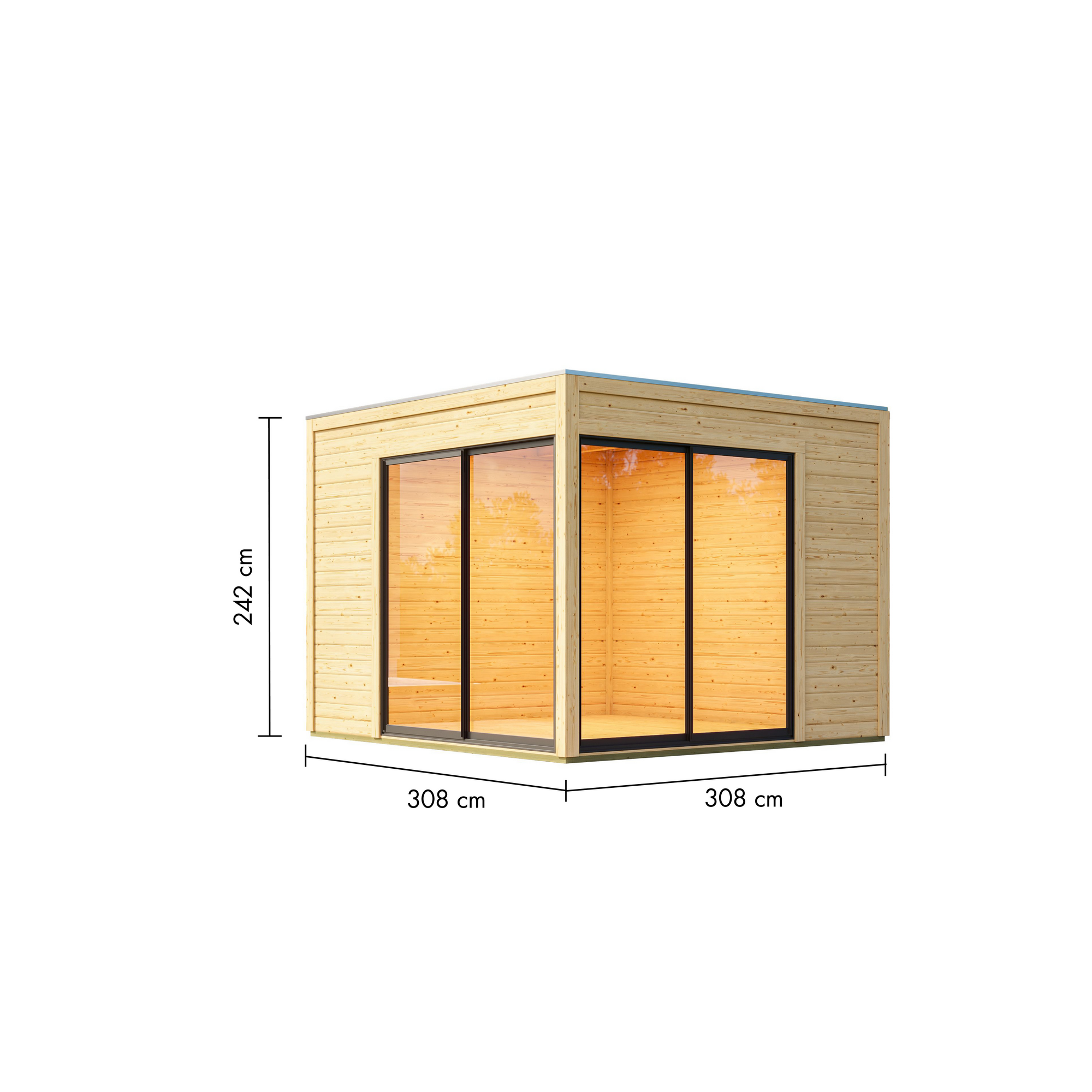 Gartenhaus 'Kubus 3' Fichtenholz naturbelassen 308 x 242 x 308 cm
